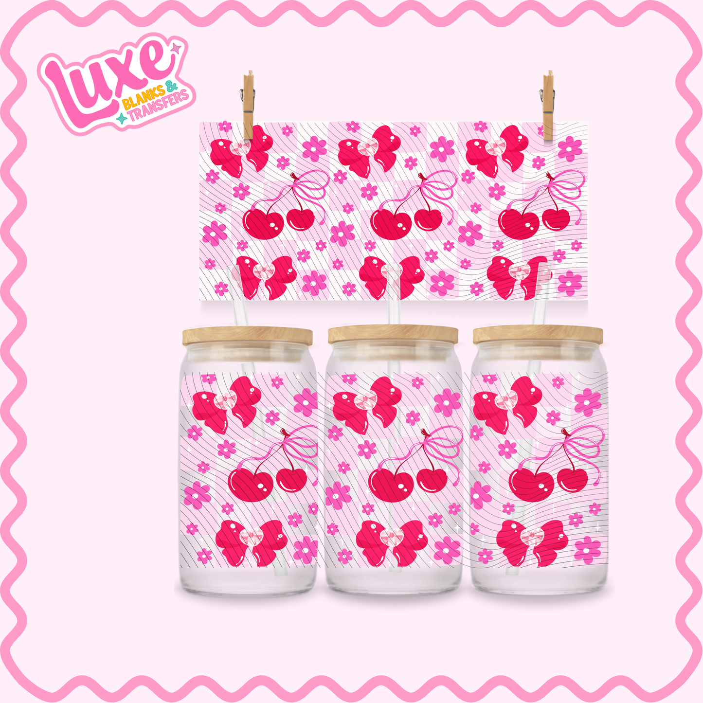16oz UV DTF Wrap | Checkered Coquette Cherry | #2987