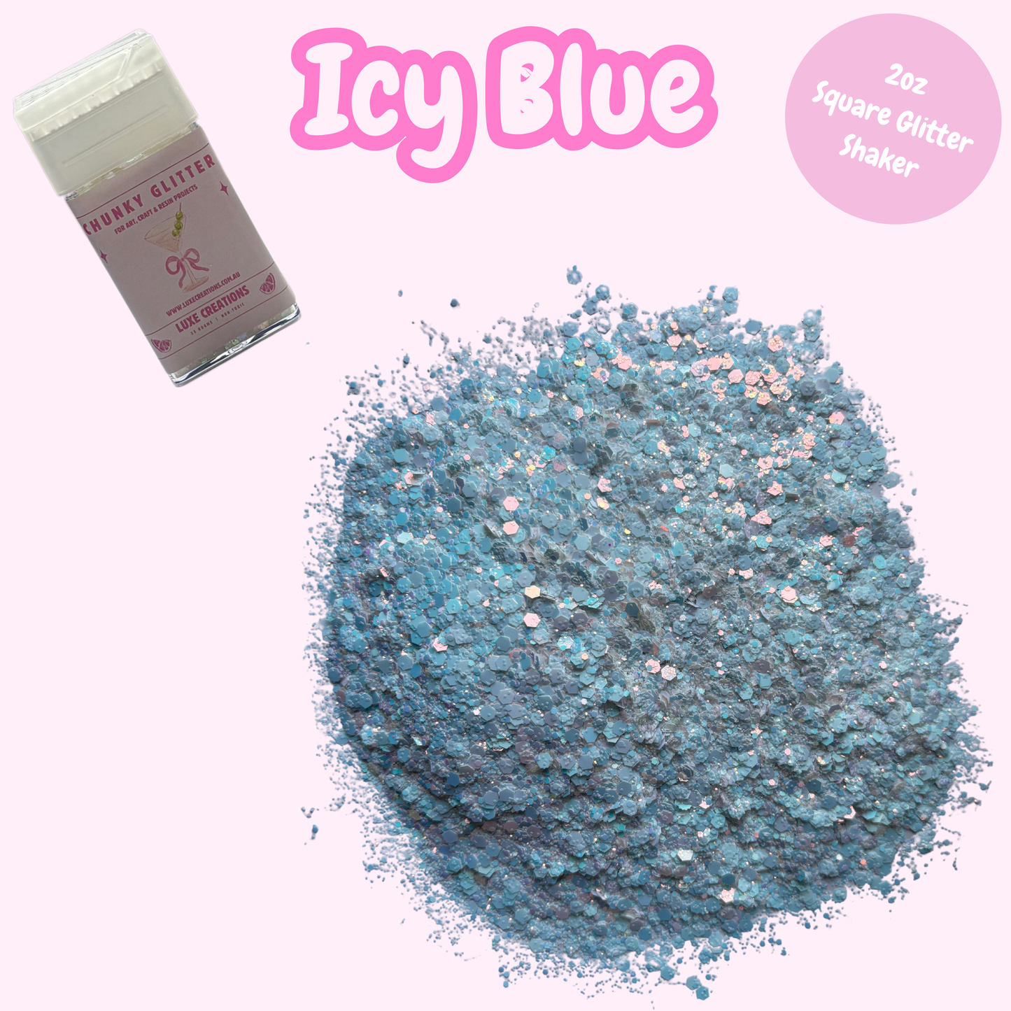 "Icy Blue" Chunky Glitter (2oz Square Glitter Shaker)