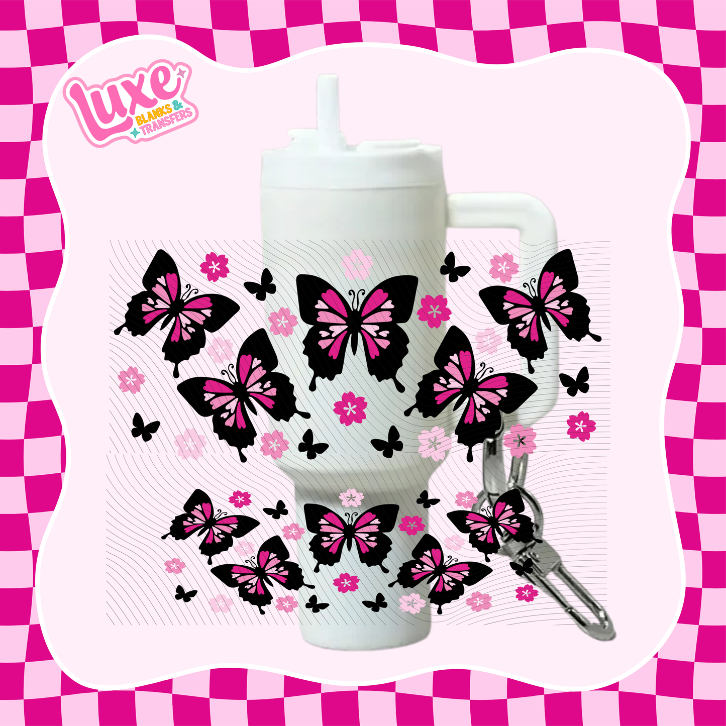 Mini Keychain Tumbler UV DTF Wrap | Pink Butterflies | #E10