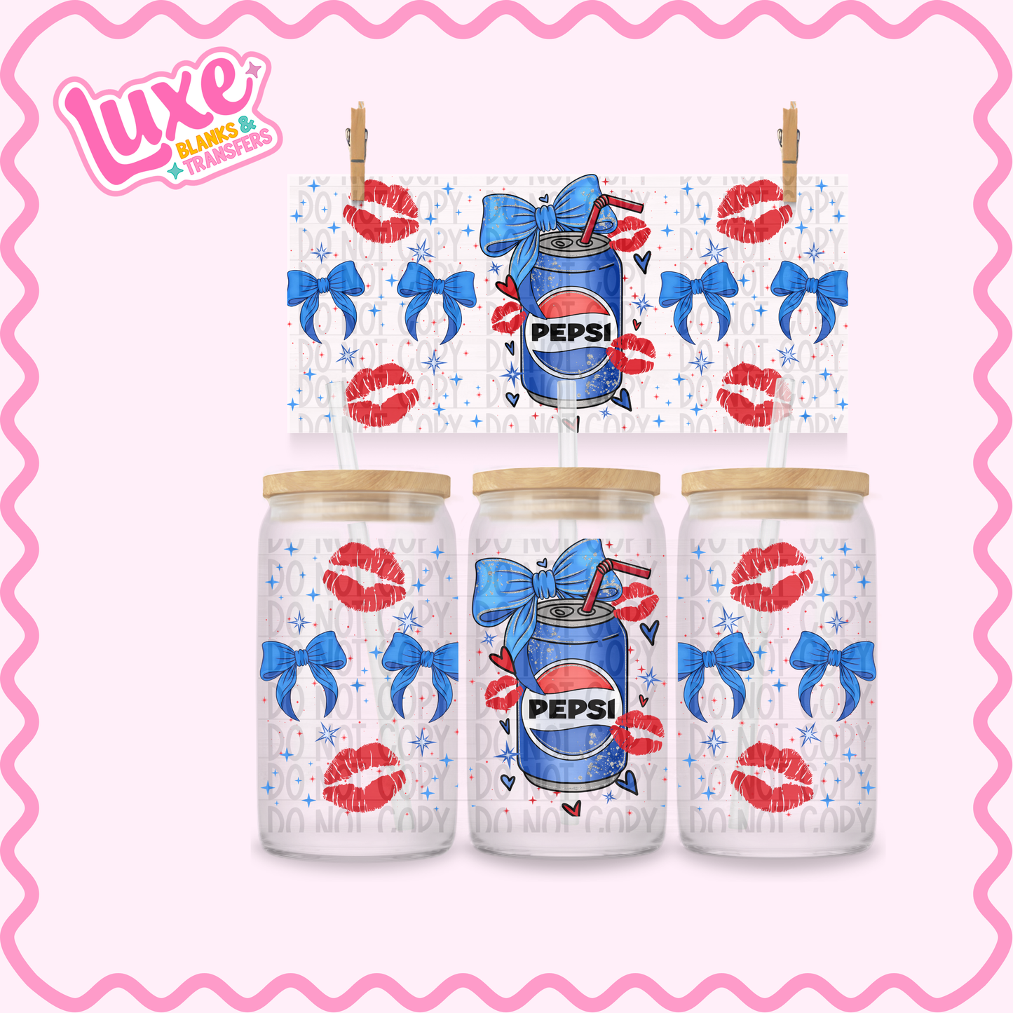 16oz UV DTF Wrap | Pep Cola Bows | #3474