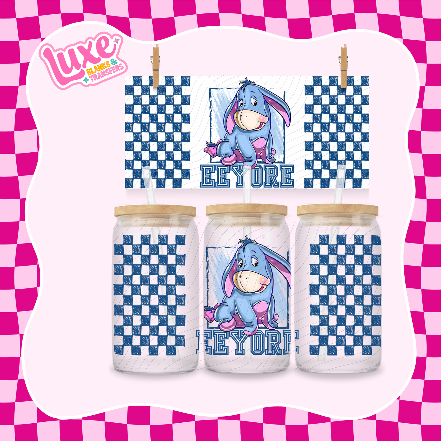 Checkered Donkey | 16oz UV DTF Wrap | #1267