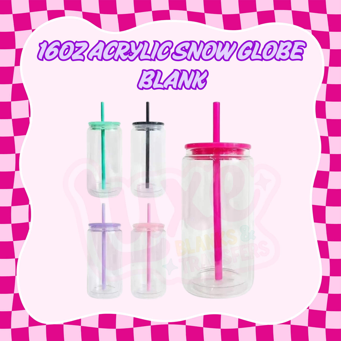 15 PACK CLEAR LID 16oz Acrylic Snow Globe Tumbler