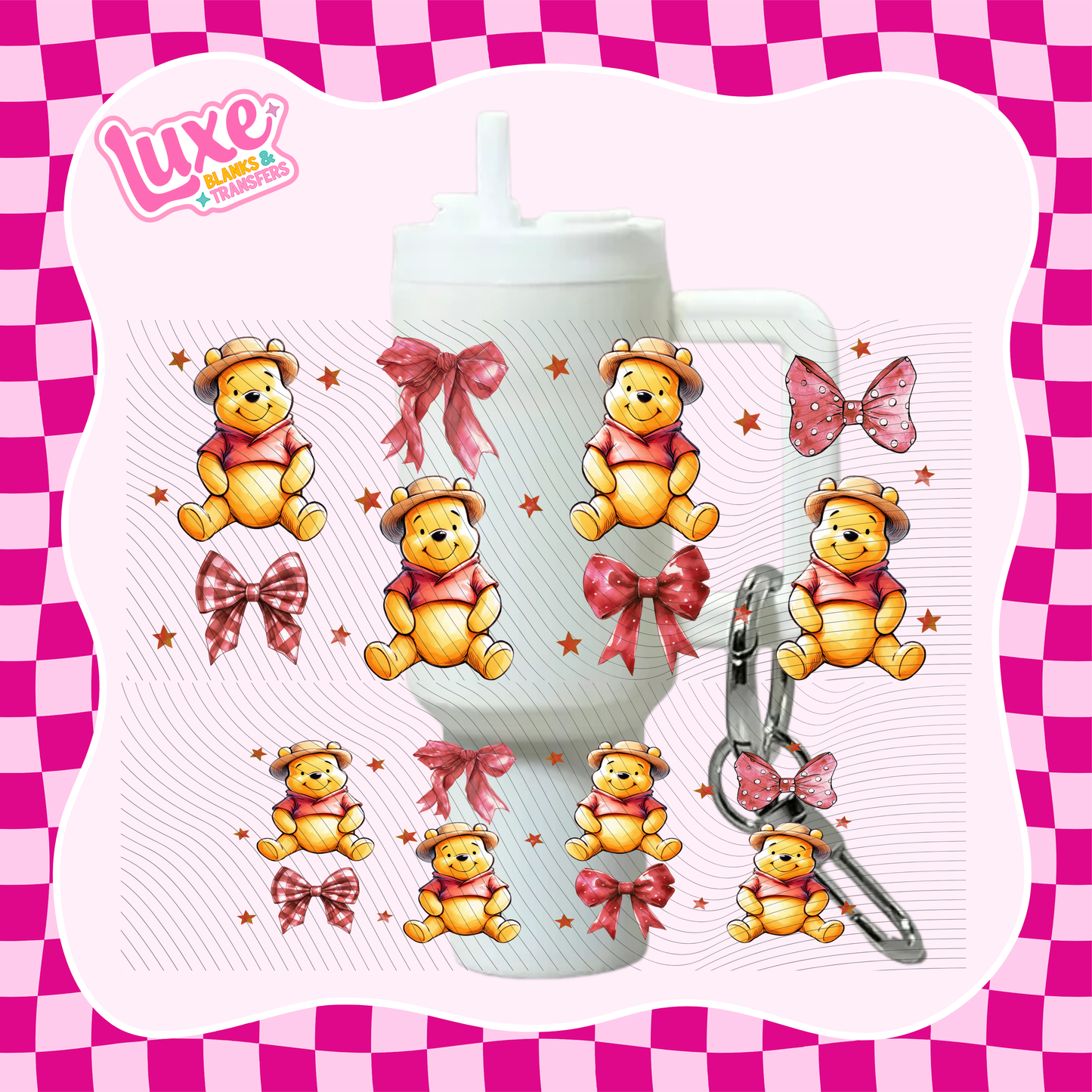 Mini Keychain Tumbler UV DTF Wrap |Win Red Bows | #E13