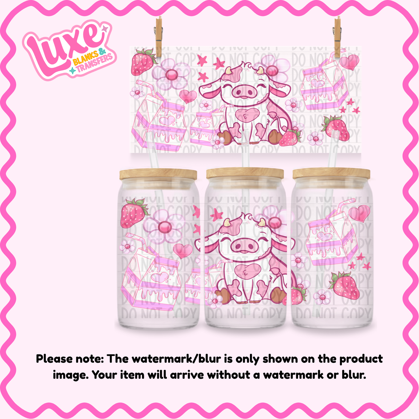 16oz UV DTF Wrap | Strawberry Milk Cow | #3990