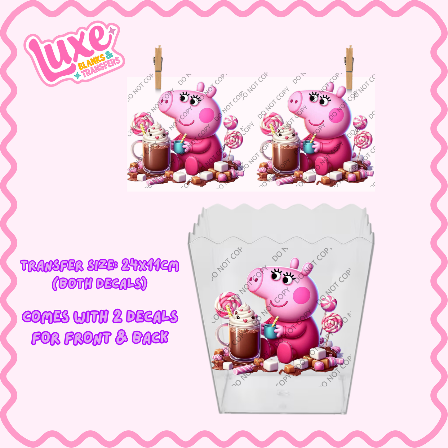 Popcorn/Lolly Bucket UV DTF Transfer | Peppa | #F16