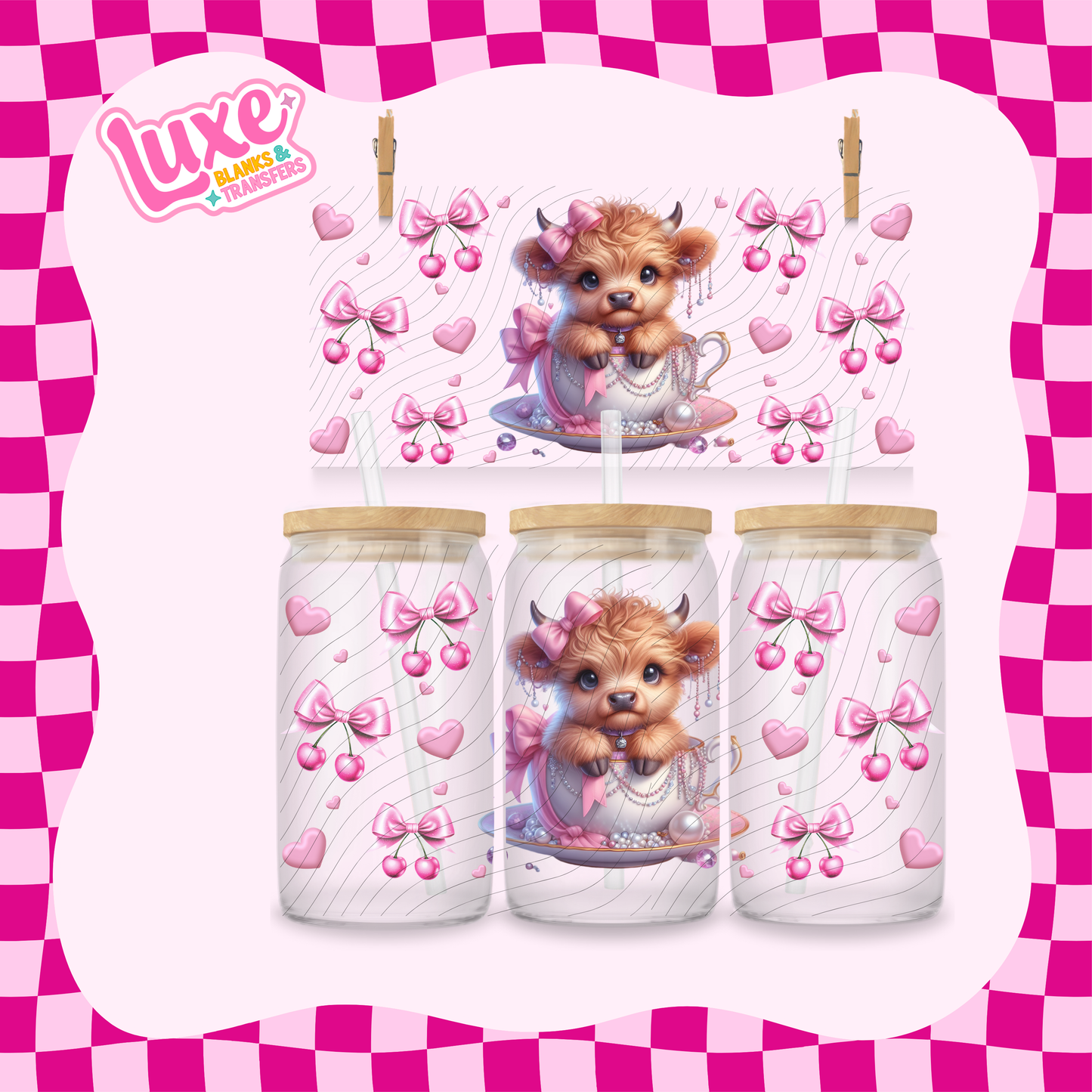 Highland Teacup Bows | 16oz UV DTF Wrap | #1631