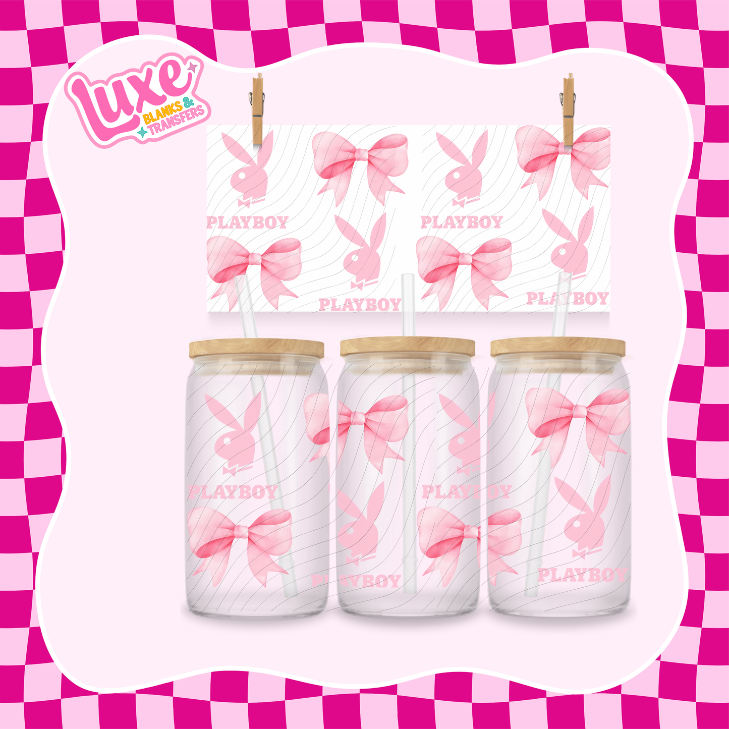 Play Bunny Pink | 16oz UV DTF Wrap | #1299