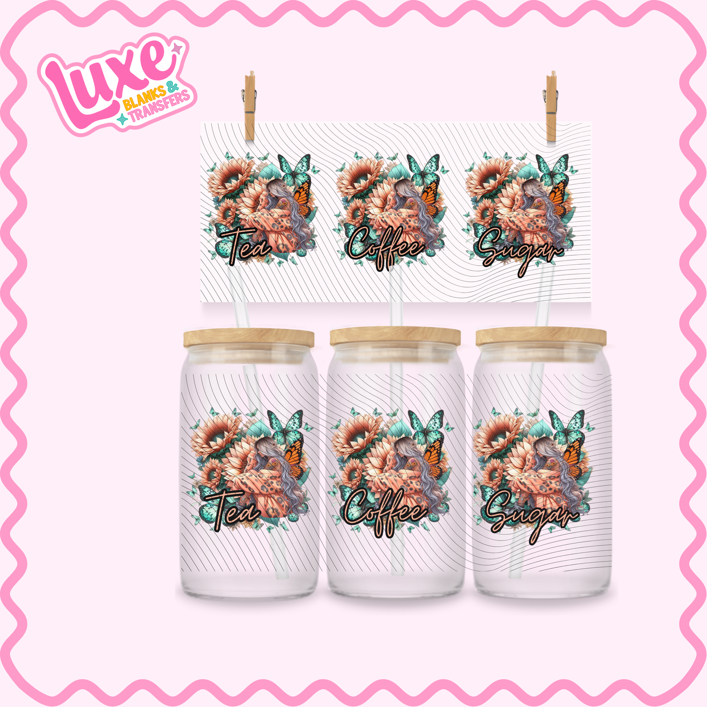 16oz UV DTF Wrap | Tea/Coffee/Sugar Orange Flowers Girl | #2905