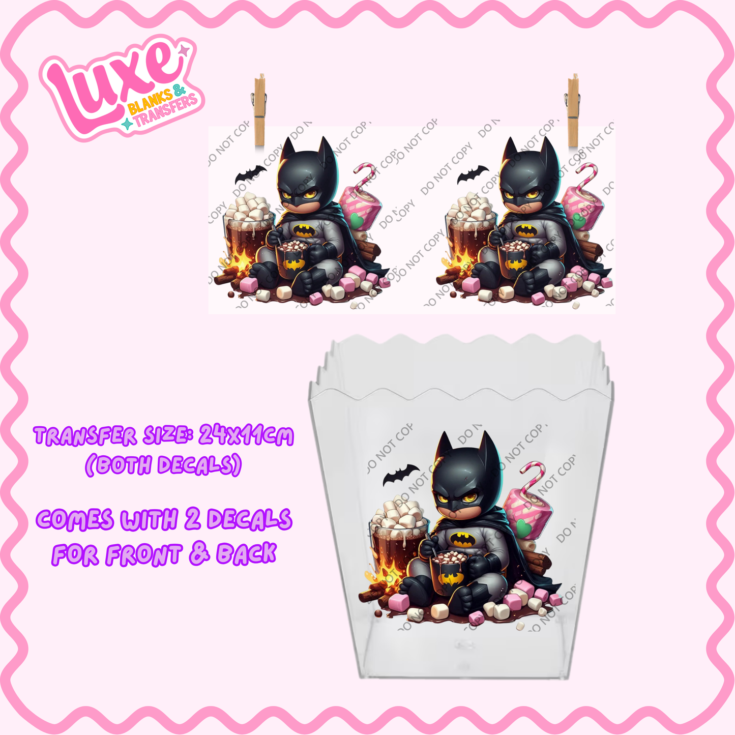 Popcorn/Lolly Bucket UV DTF Transfer | Bat Character | #F01