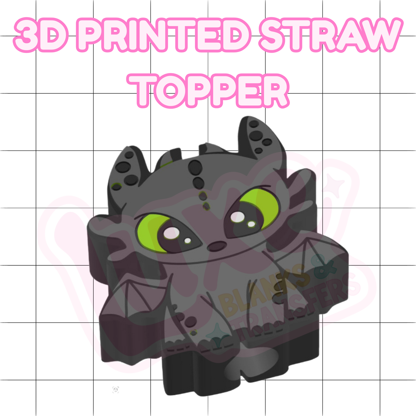 3D Printed Straw Topper | No Teeth Dragon