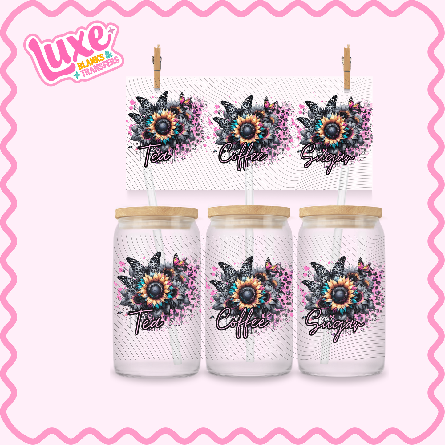 16oz UV DTF Wrap | Tea/Coffee/Sugar Pink Cheetah | #2907