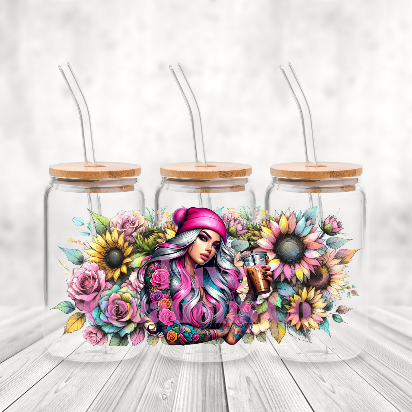 Pink Beanie Tattoo Girl UV DTF Wrap (#171)