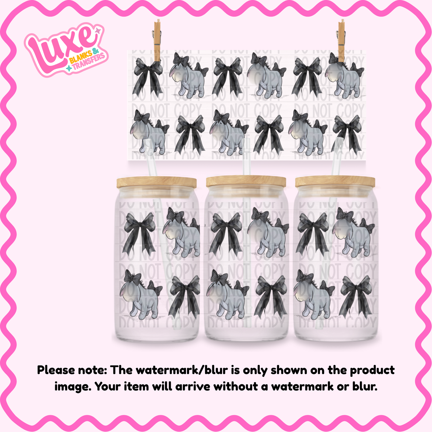 16oz UV DTF Wrap | Donkey Black Bows | #2306