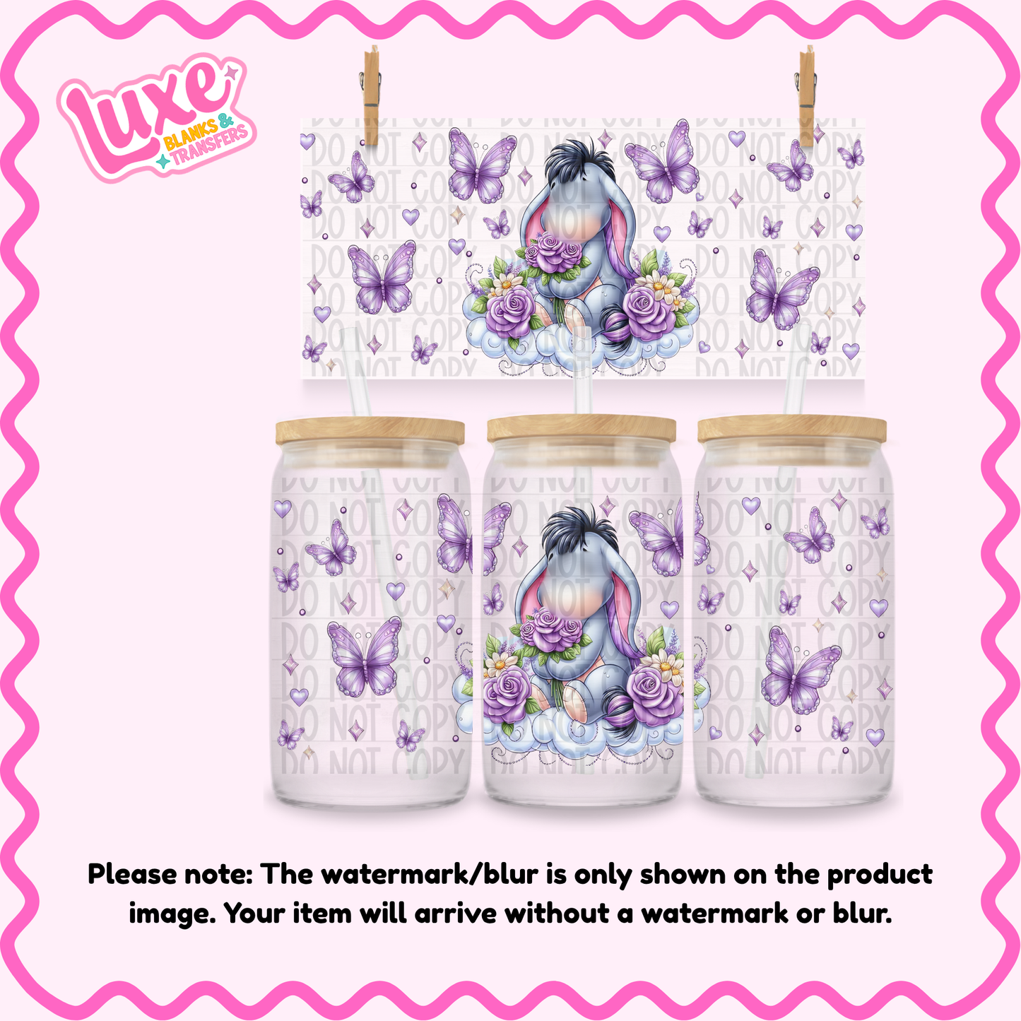 16oz UV DTF Wrap | Donkey Purple Butterflies | #2778