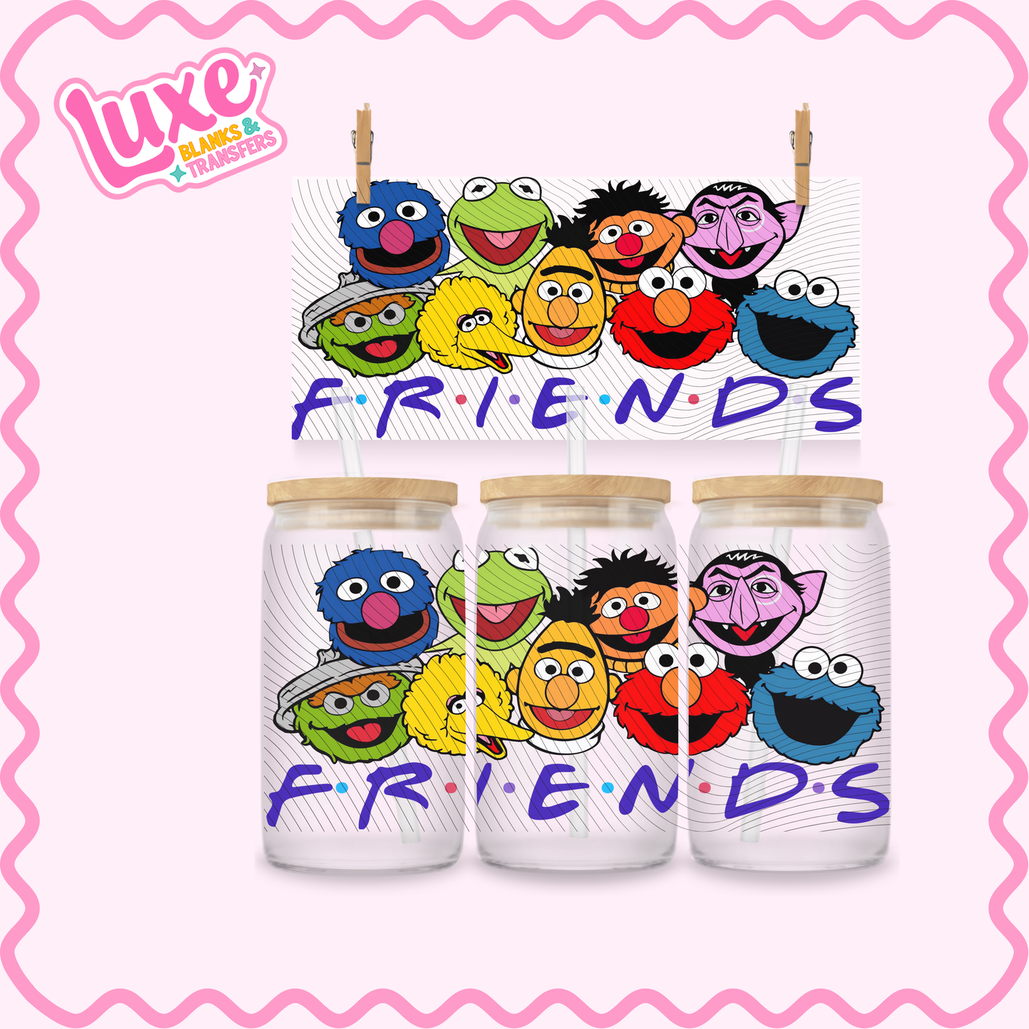 16oz UV DTF Wrap | Sesame Friends | #3098