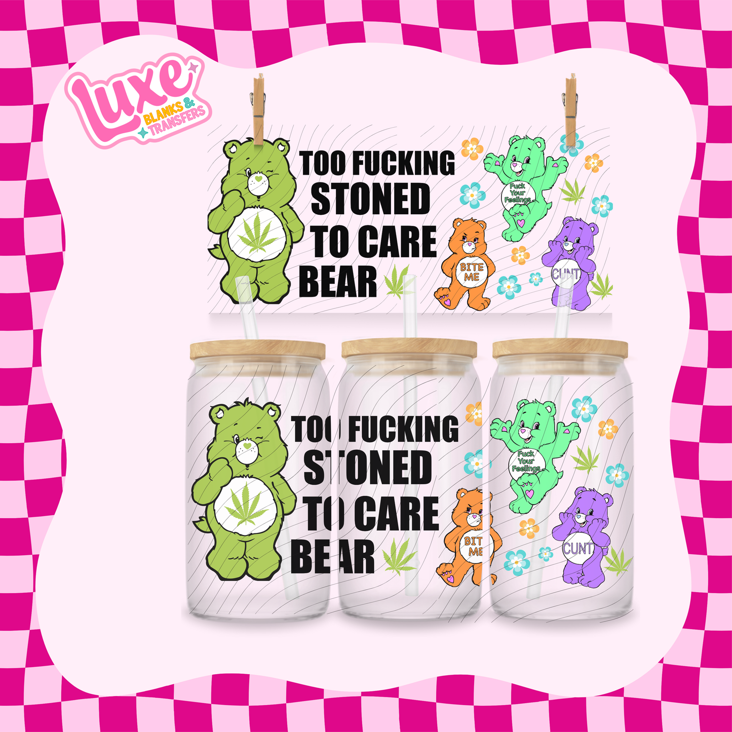 Swear Bear Stoned | 16oz UV DTF Wrap | #1638