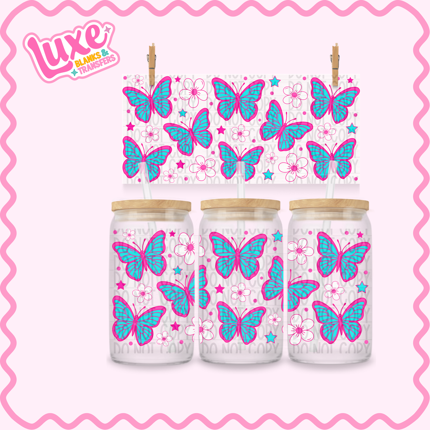 16oz UV DTF Wrap | Pastel Blue Butterflies | #3396