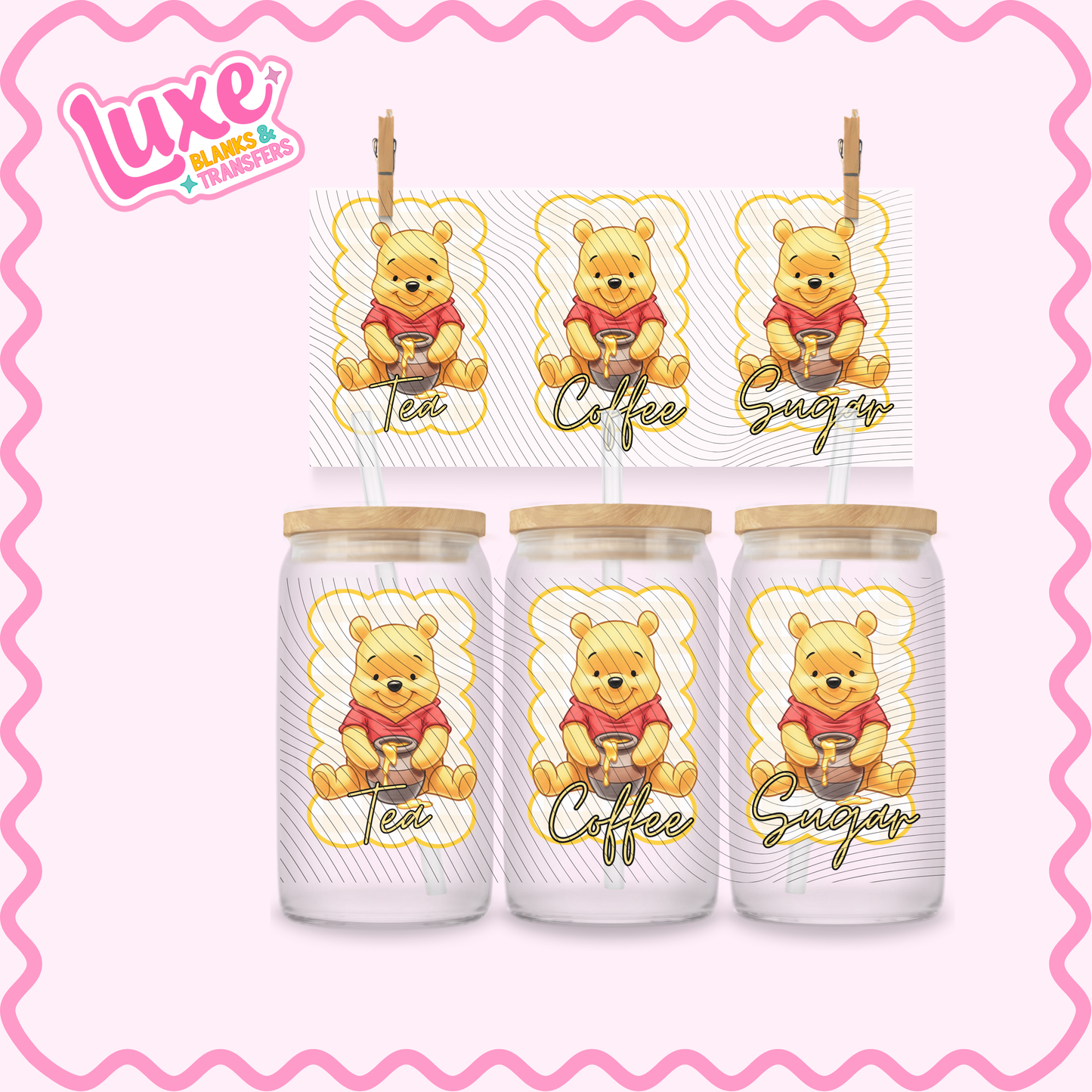 16oz UV DTF Wrap | Tea/Coffee/Sugar Gingham Win | #2911