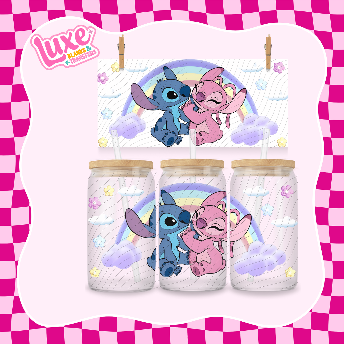 Blue & Pink Alien Rainbow | 16oz UV DTF Wrap | #1375