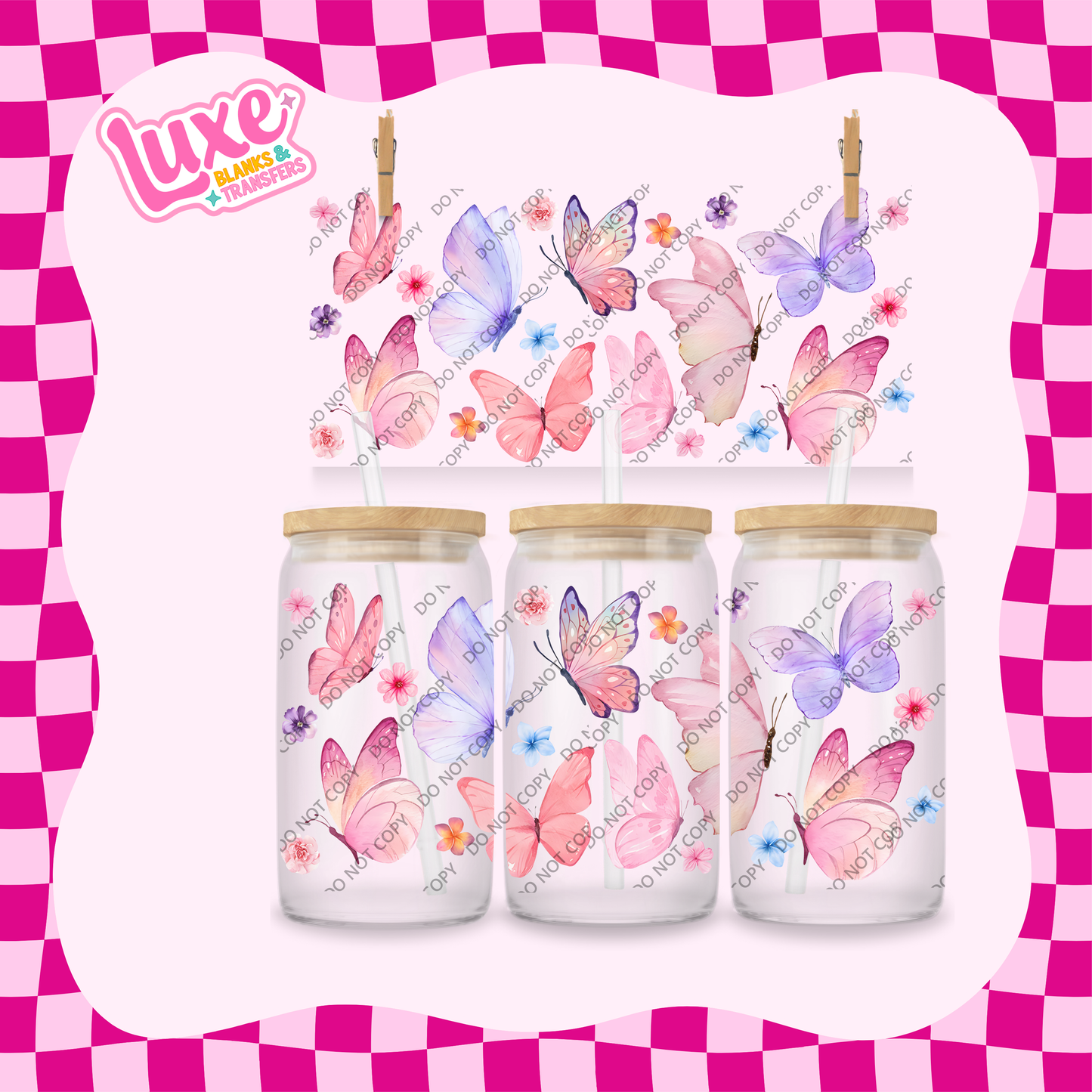 16oz UV DTF Wrap | Pink Butterflies | #1873