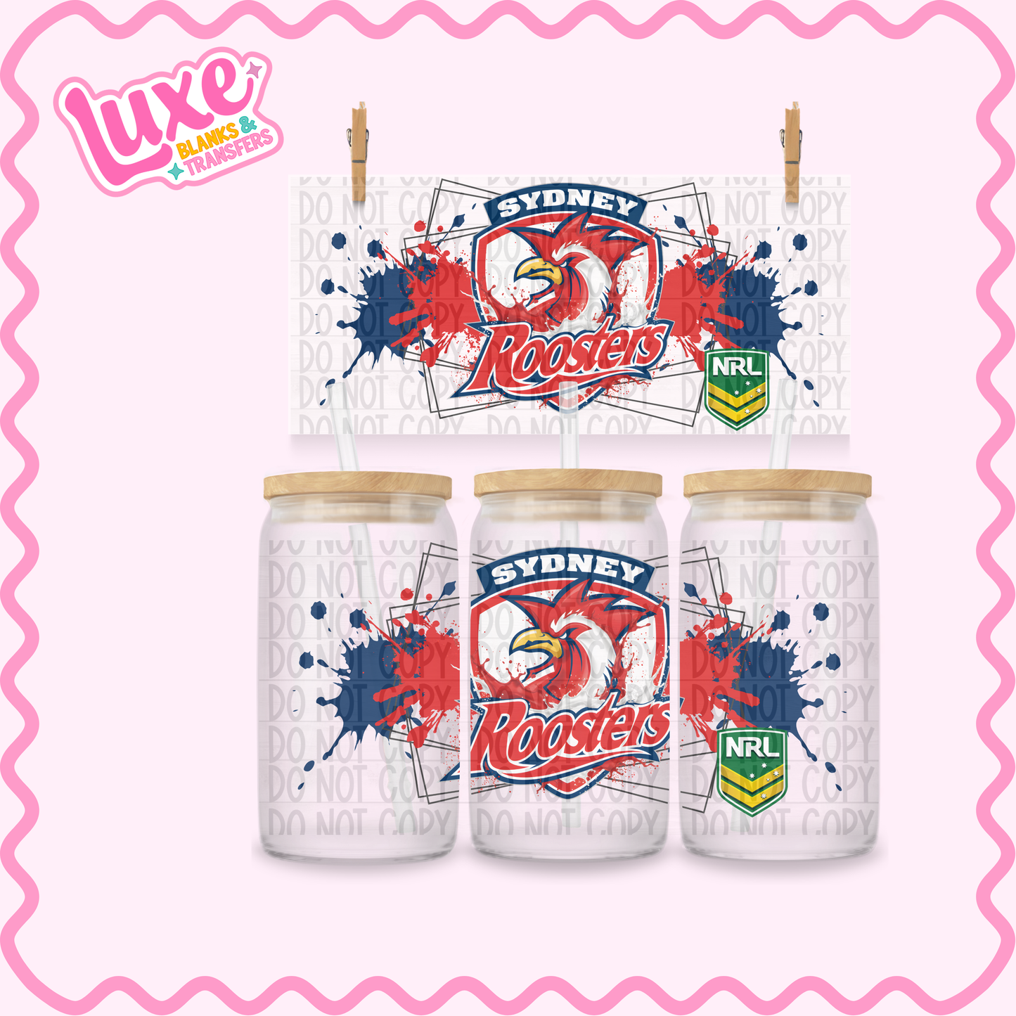 16oz UV DTF Wrap | Roosters Rugby Team | #3637
