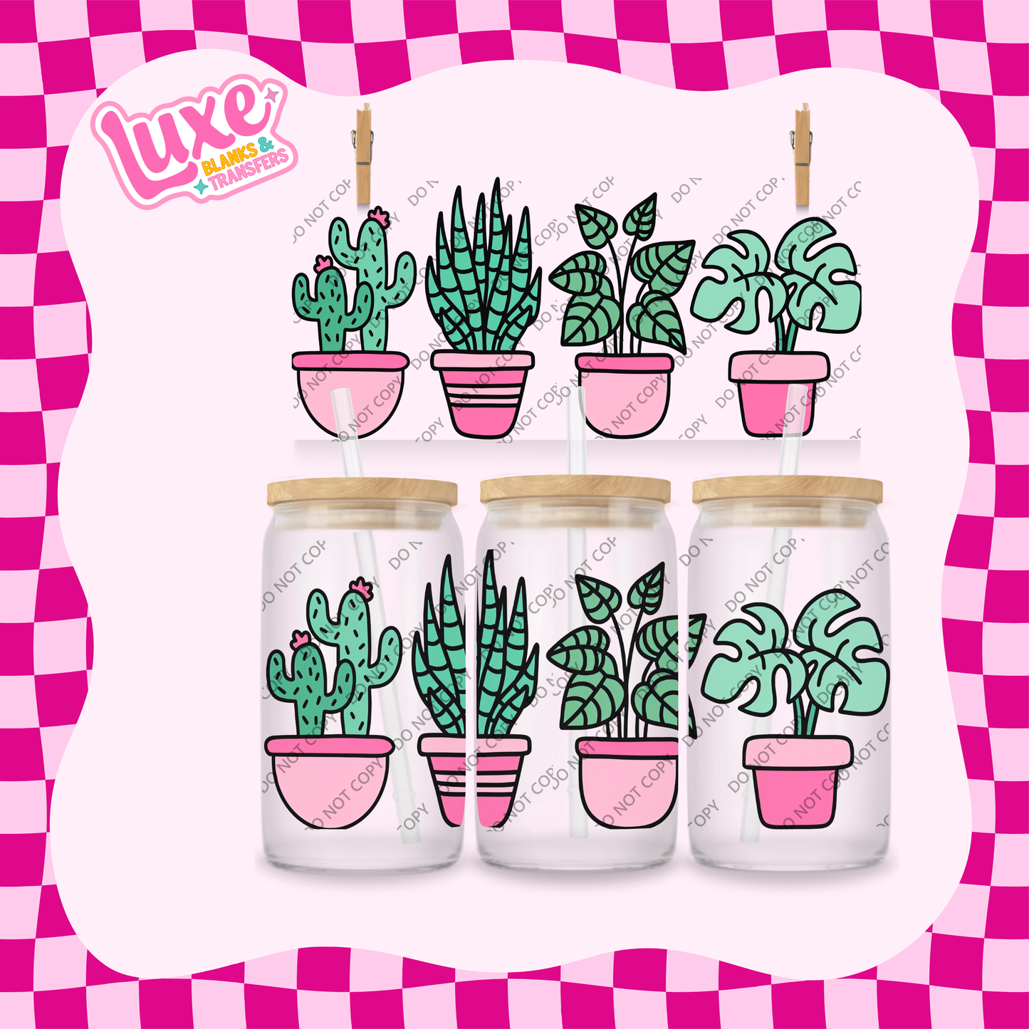 16oz UV DTF Wrap | Plants Pink | #1880