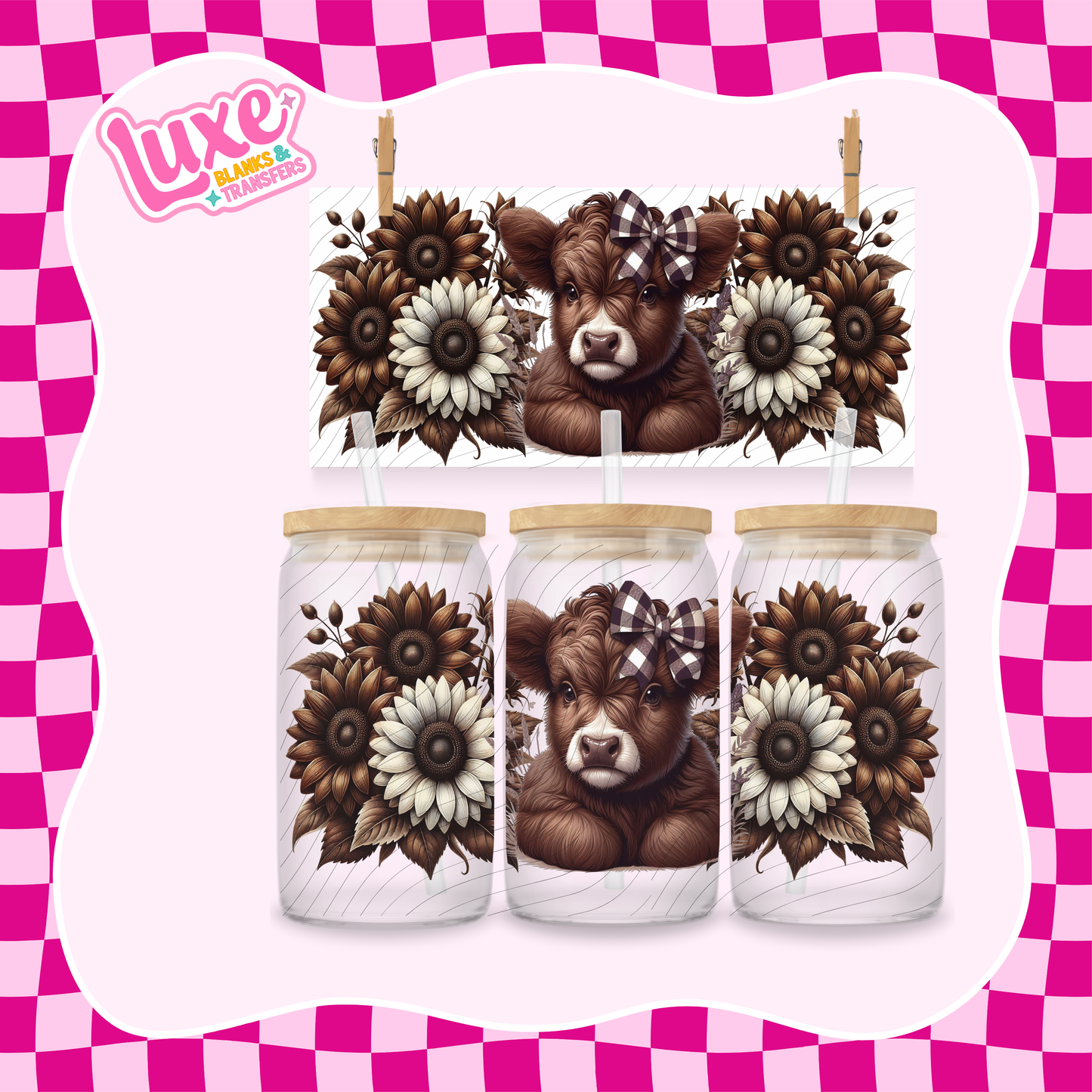 Brown Cow Flowers 2 | 16oz UV DTF Wrap | #1393