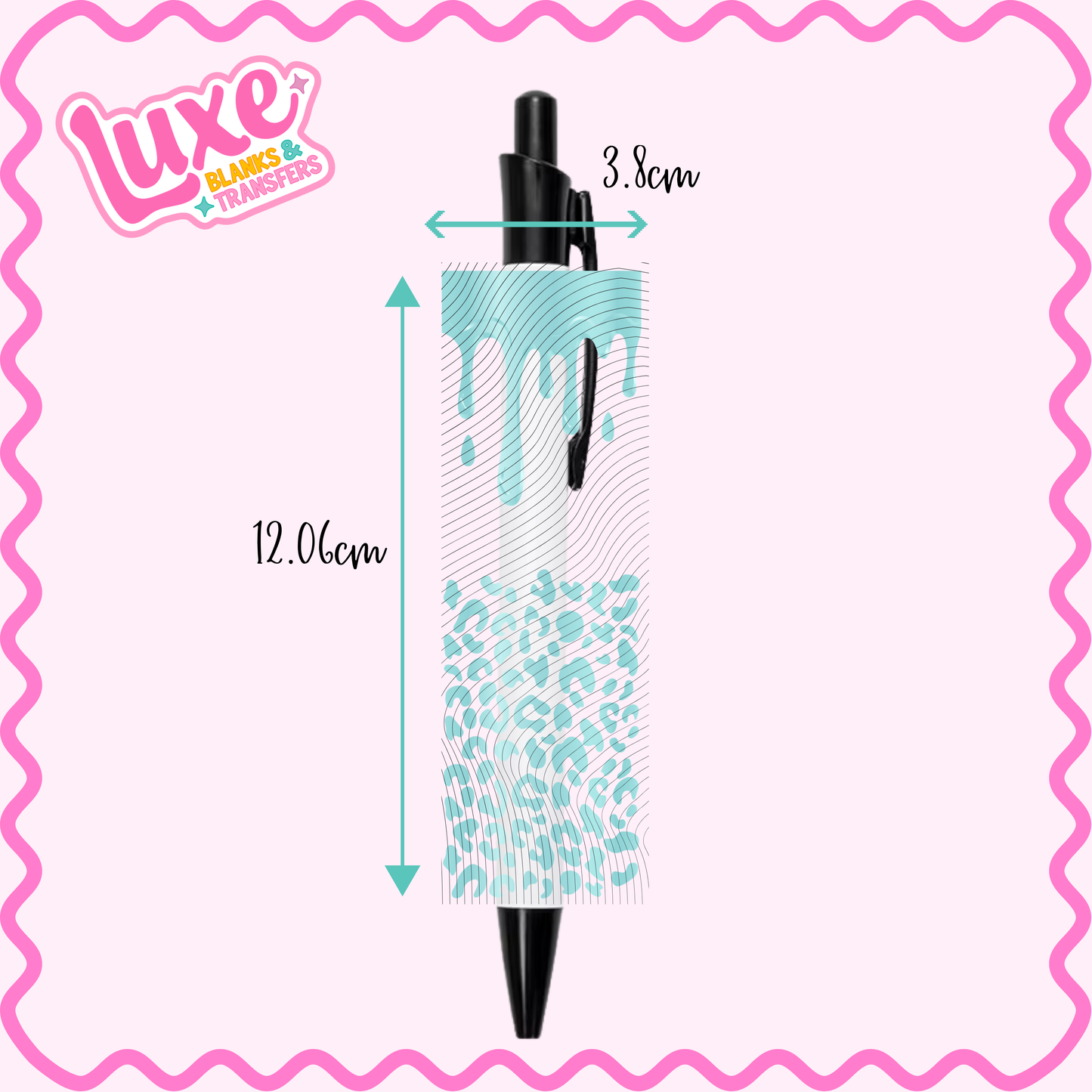 UV DTF Pen Wrap | Light Blue Leopard Print Drip | #27