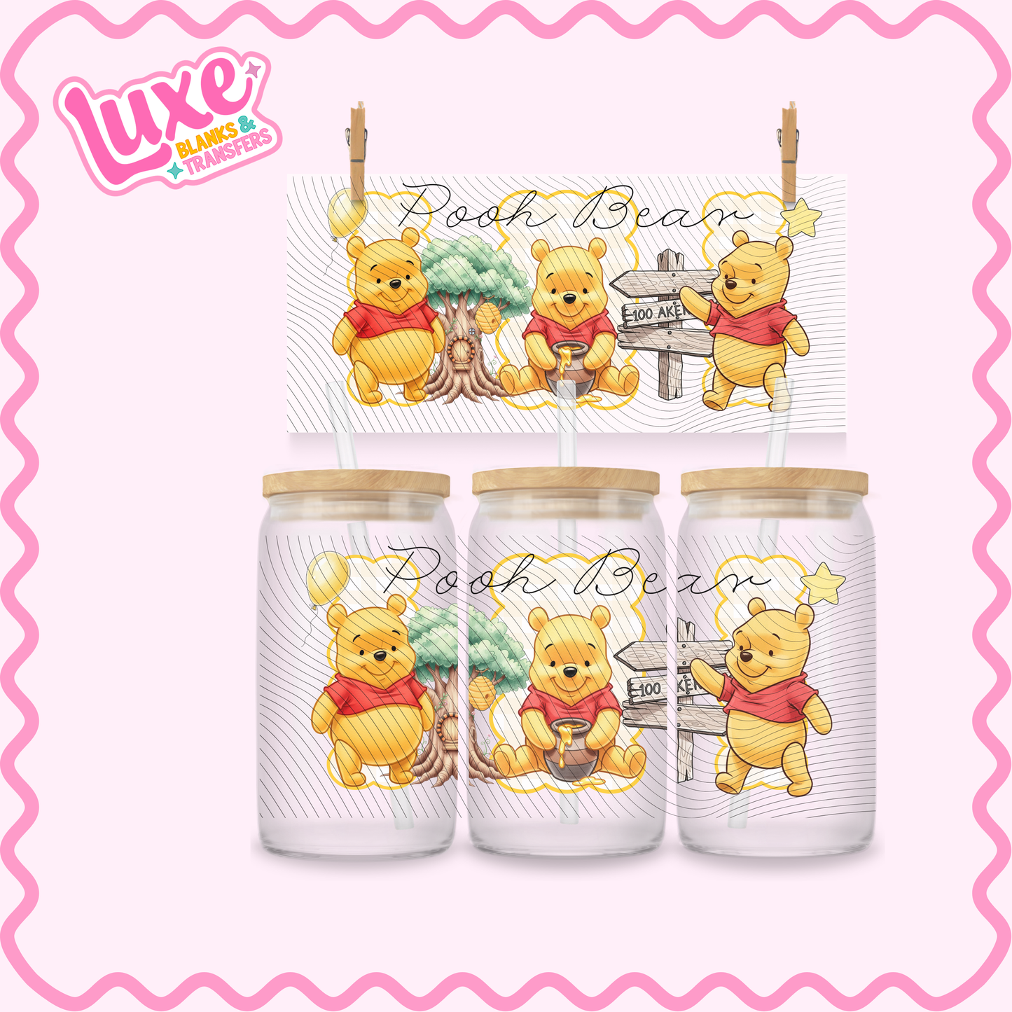 16oz UV DTF Wrap | Pooh Gingham | #3167
