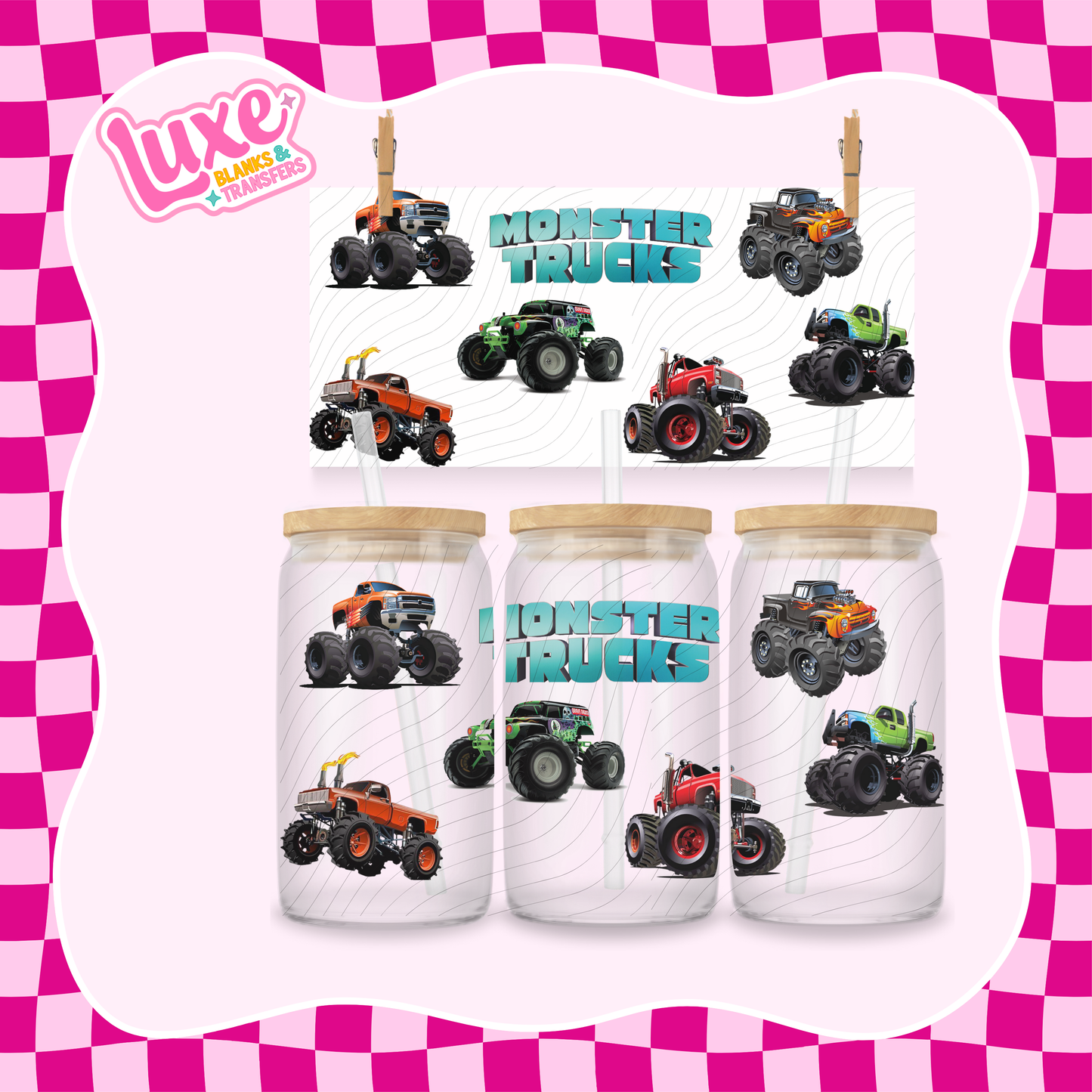 Monster Trucks | 16oz UV DTF Wrap | #1409