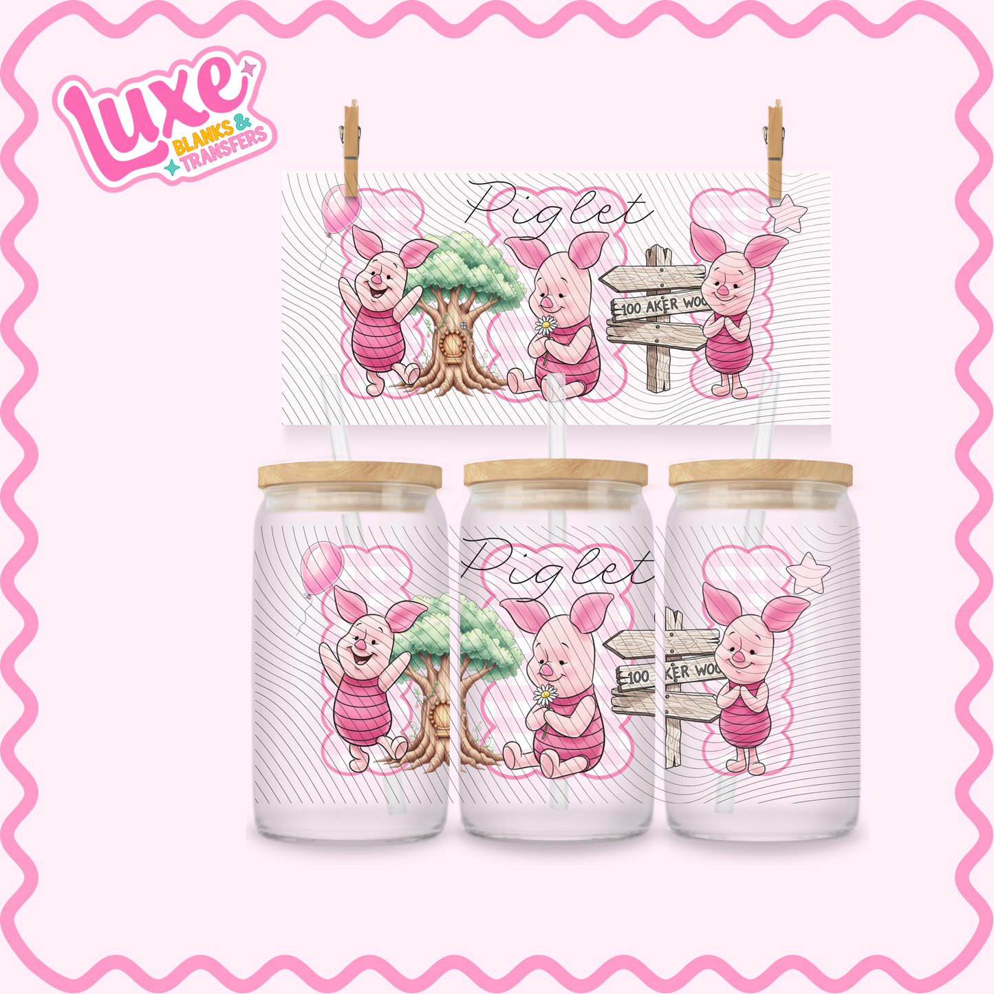 16oz UV DTF Wrap | Gingham Pig Character | #3169