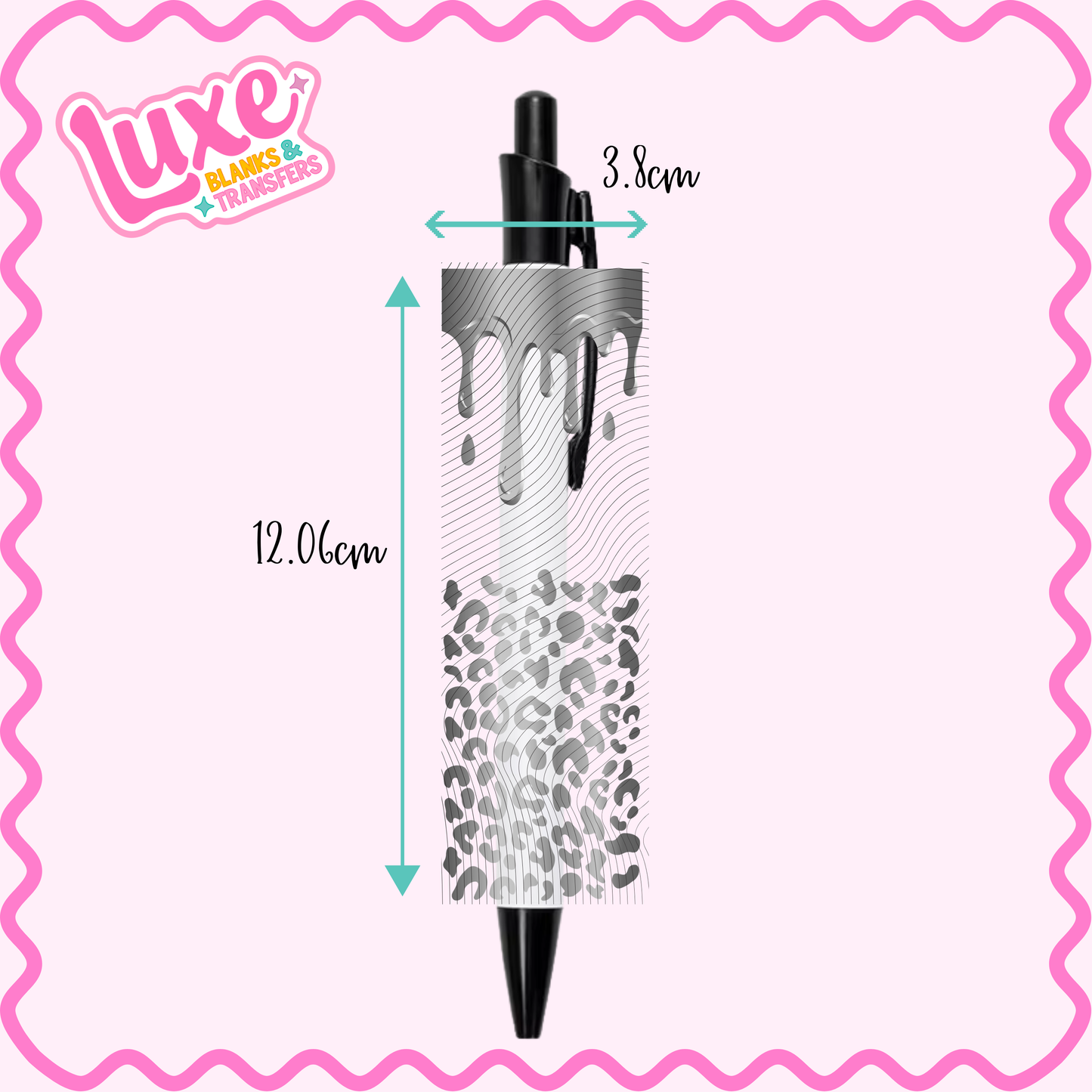 UV DTF Pen Wrap | Silver Leopard Print Drip | #29