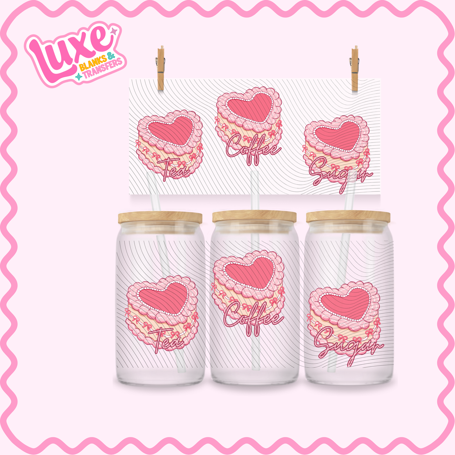 16oz UV DTF Wrap | Tea/Coffee/Sugar Coquette Cake | #2916