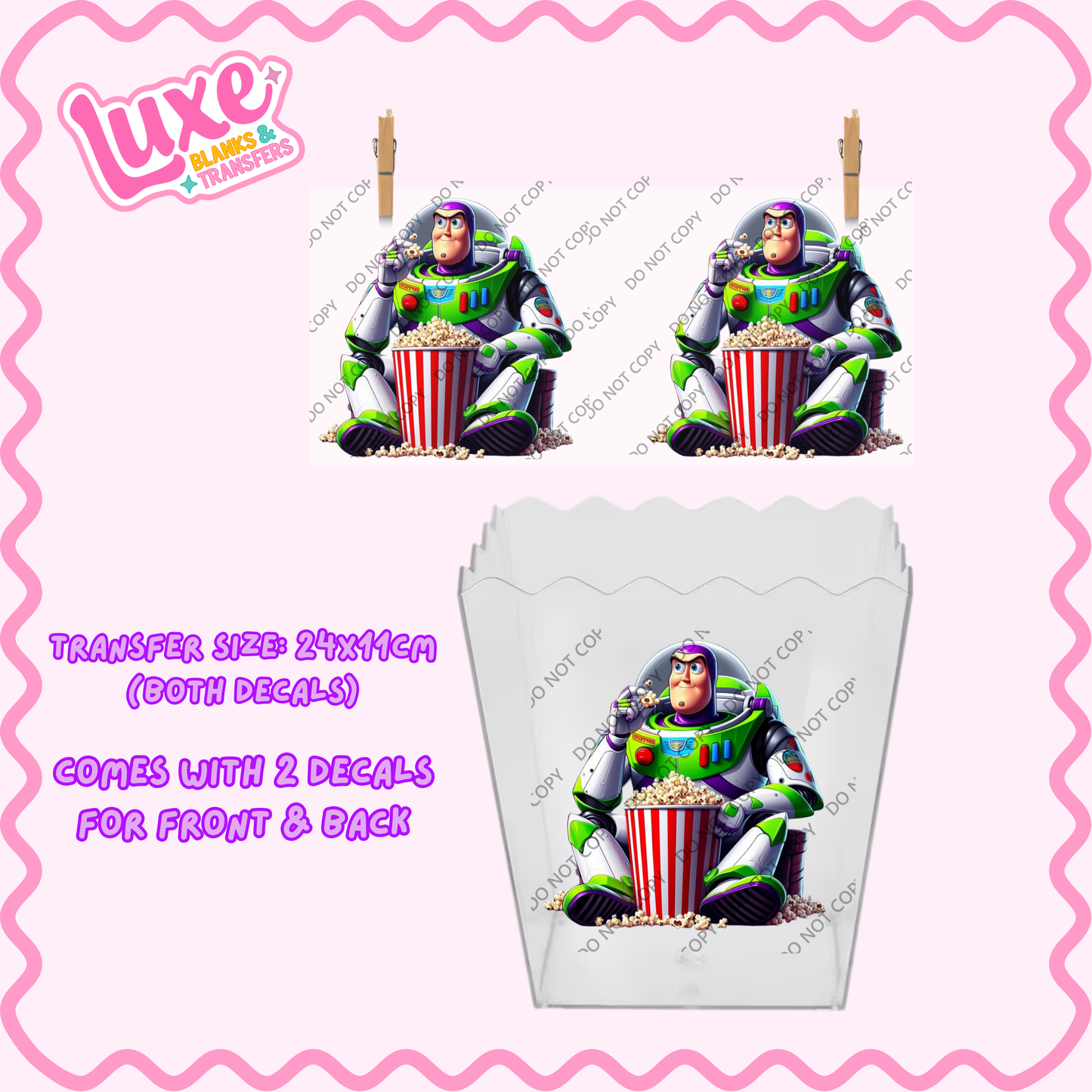 Popcorn/Lolly Bucket UV DTF Transfer | Buzz | #F29