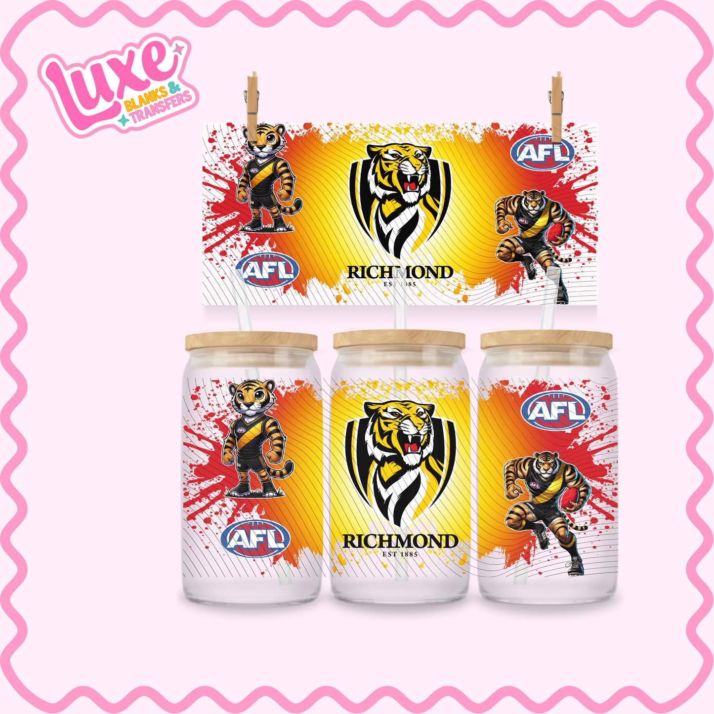 16oz UV DTF Wrap | Footy Team AFL Tigers | #2693
