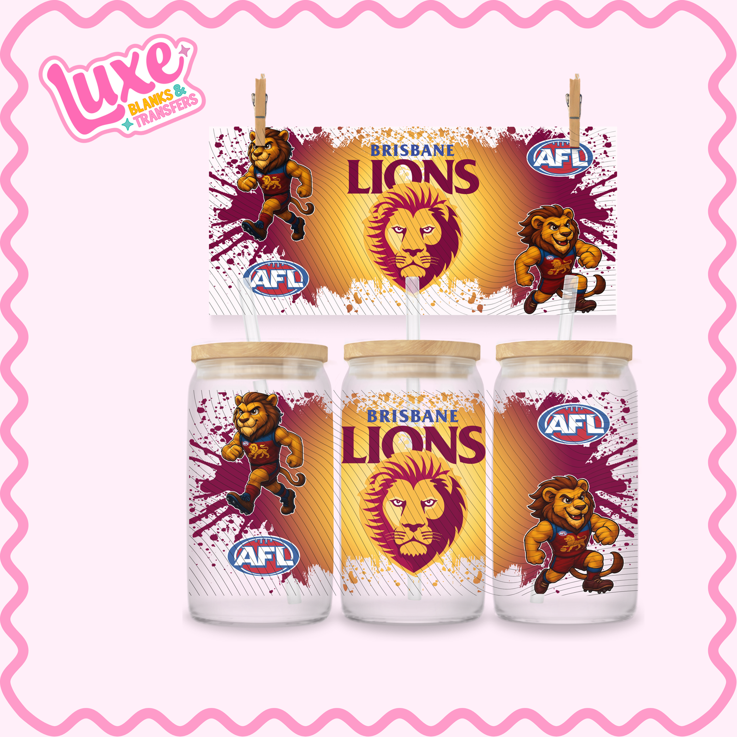 16oz UV DTF Wrap | Footy Team AFL Lions | #2695