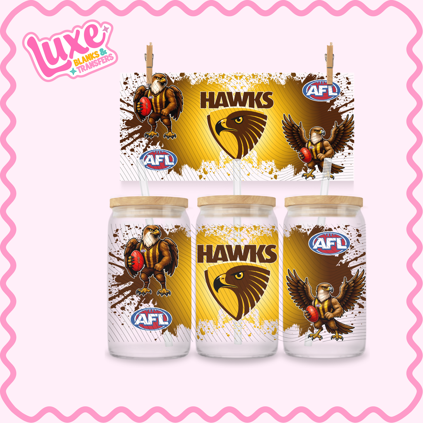 16oz UV DTF Wrap | Footy Team AFL Hawks | #2696