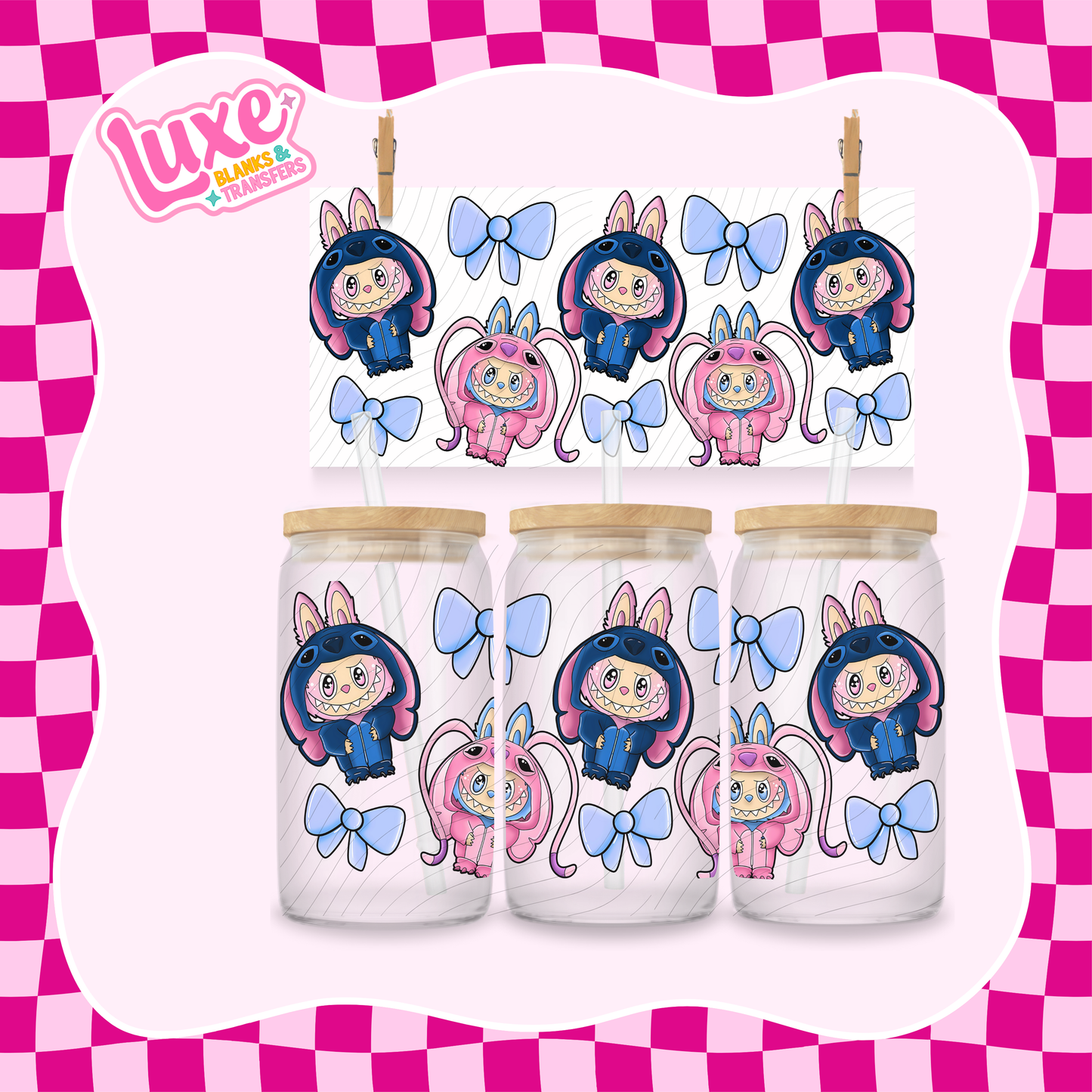 Bubu X Blue & Pink Alien | 16oz UV DTF Wrap | #1424