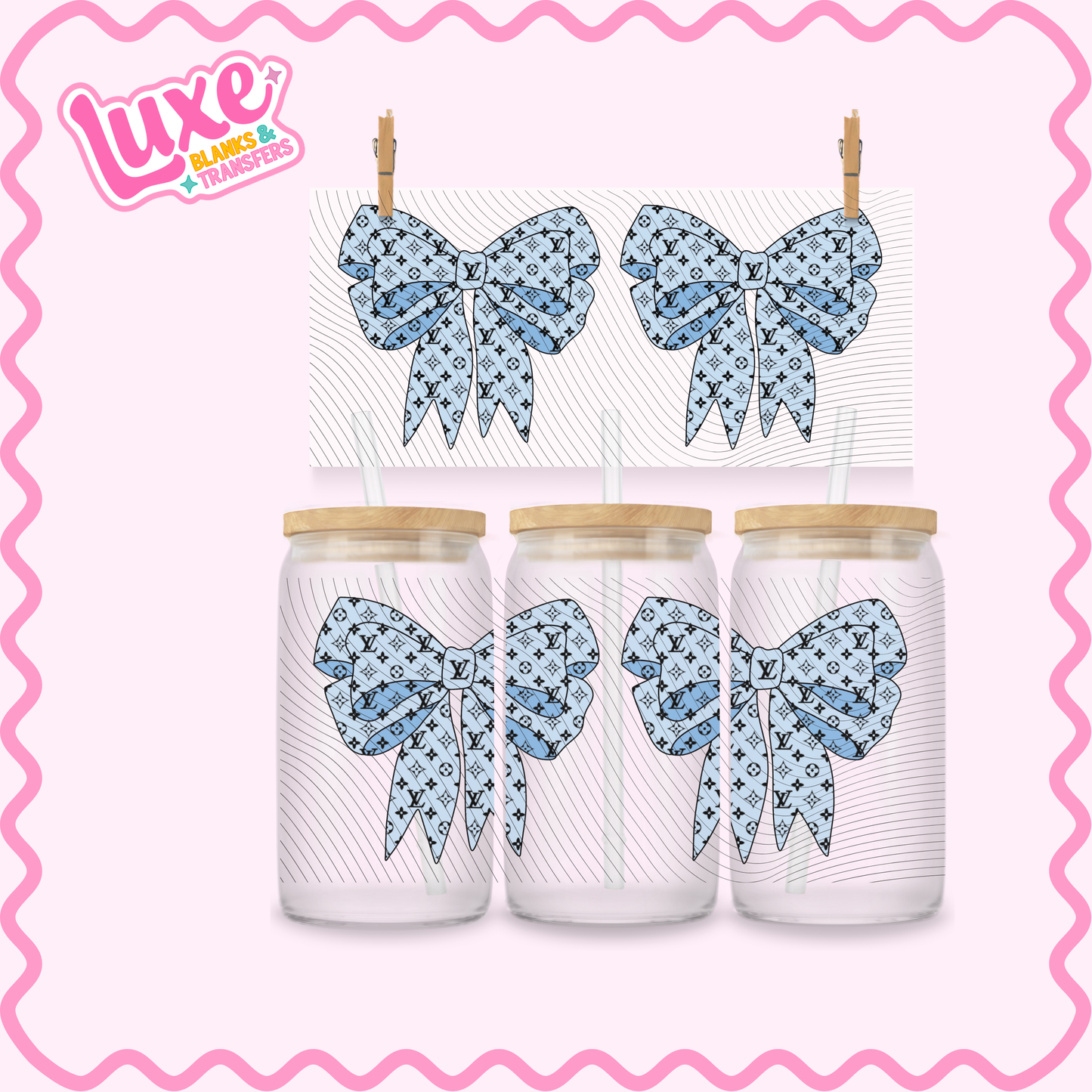 16oz UV DTF Wrap | Boujee Pattern Bow Blue | #3182