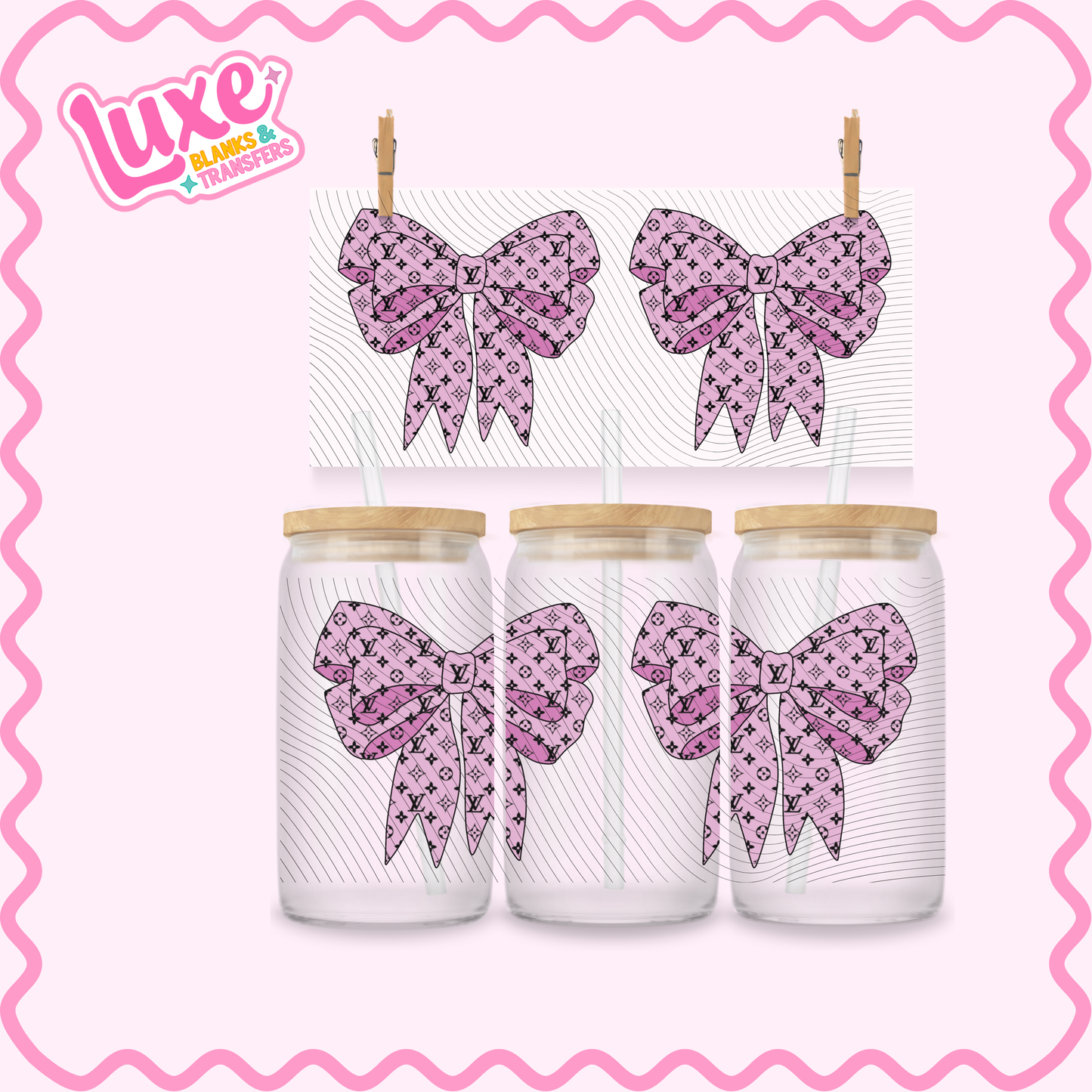 16oz UV DTF Wrap | Boujee Pattern Bow Pink | #3183