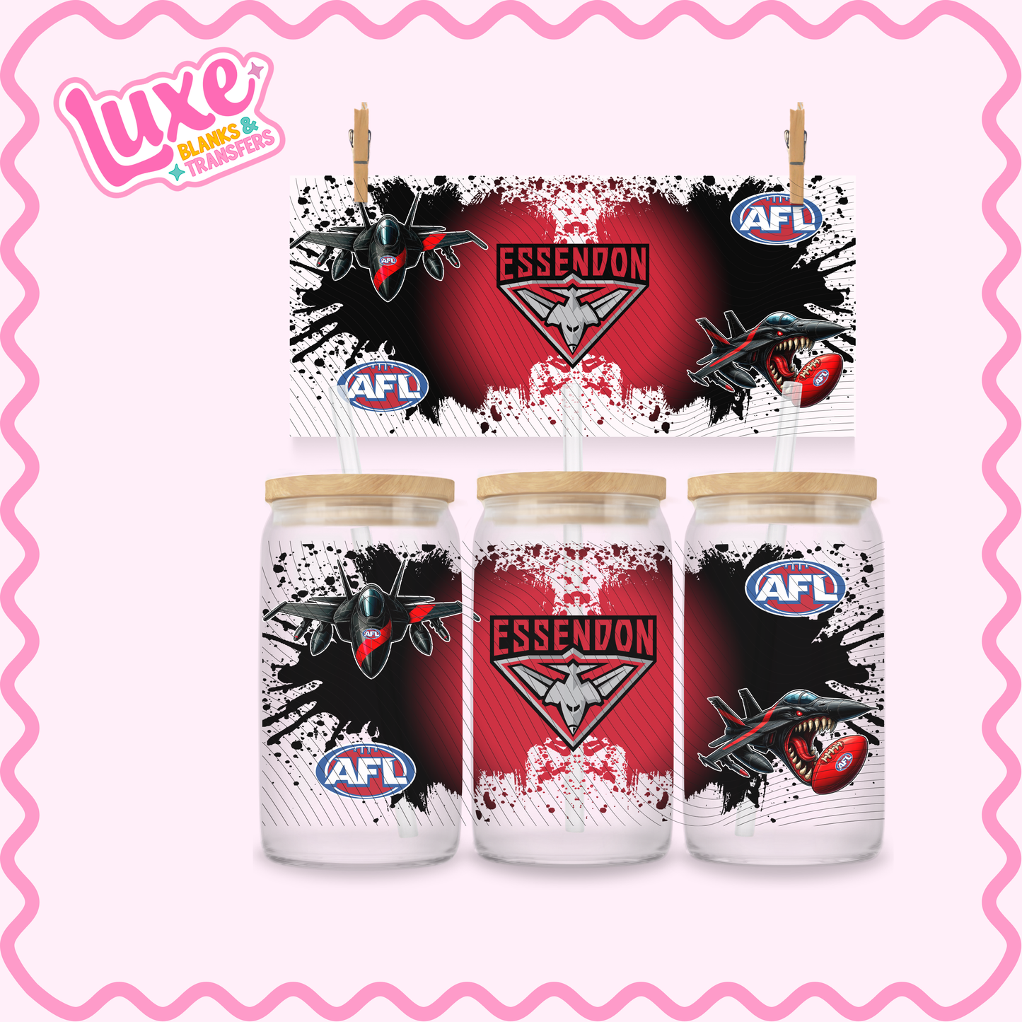 16oz UV DTF Wrap | Footy Team AFL Bombers | #2702