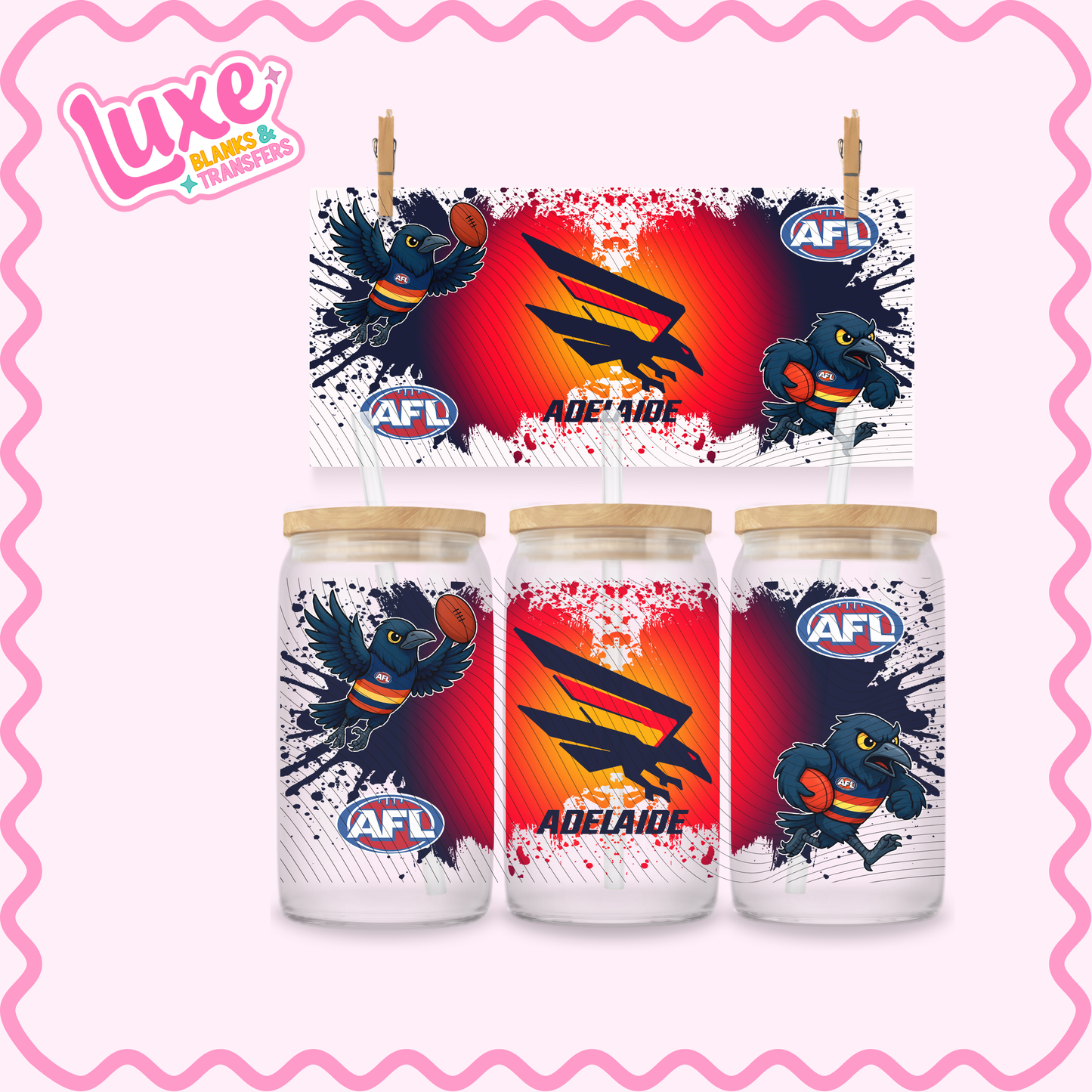 16oz UV DTF Wrap | Footy Team AFL Crows | #2706