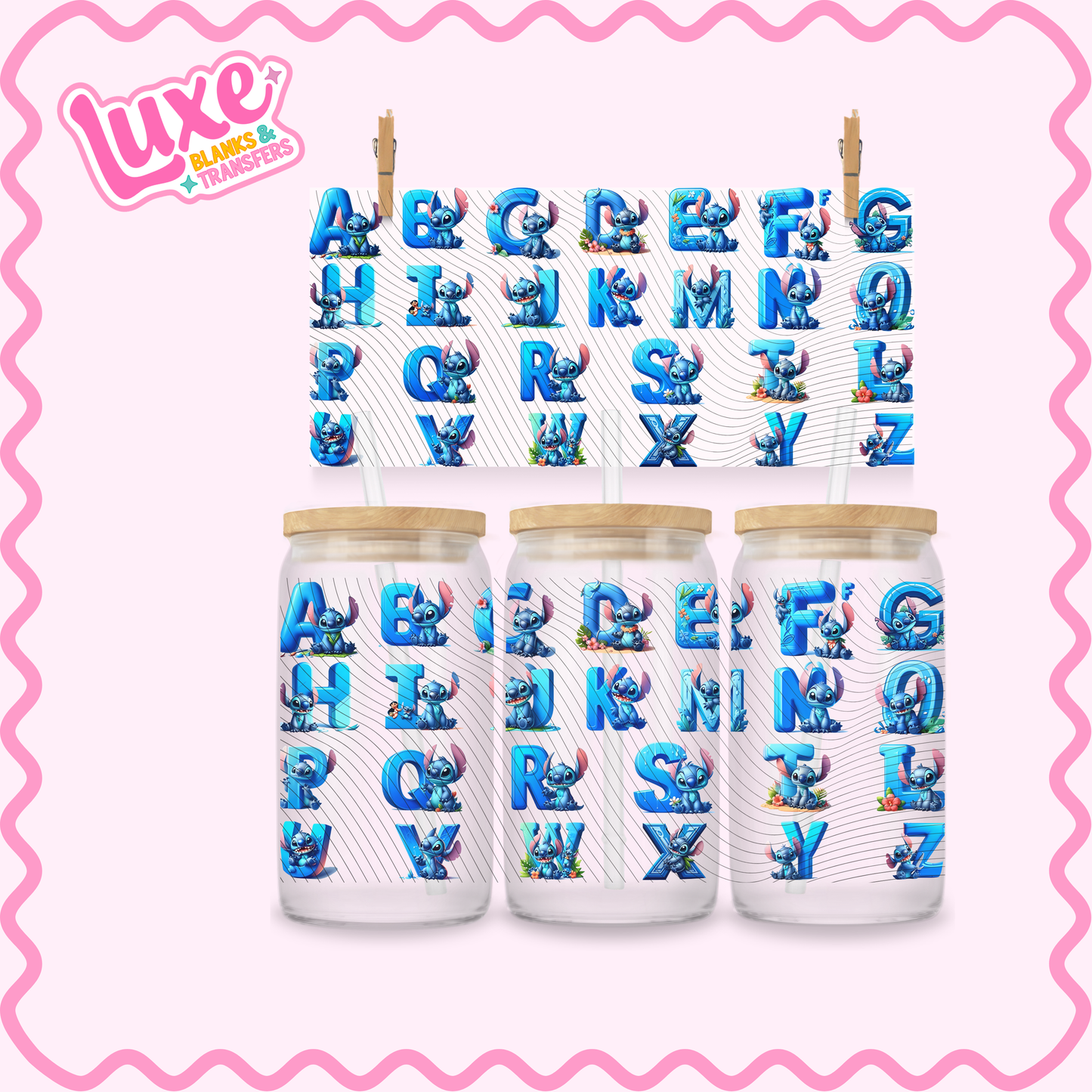 16oz UV DTF Wrap | Blue Alien Alphabet | #2709