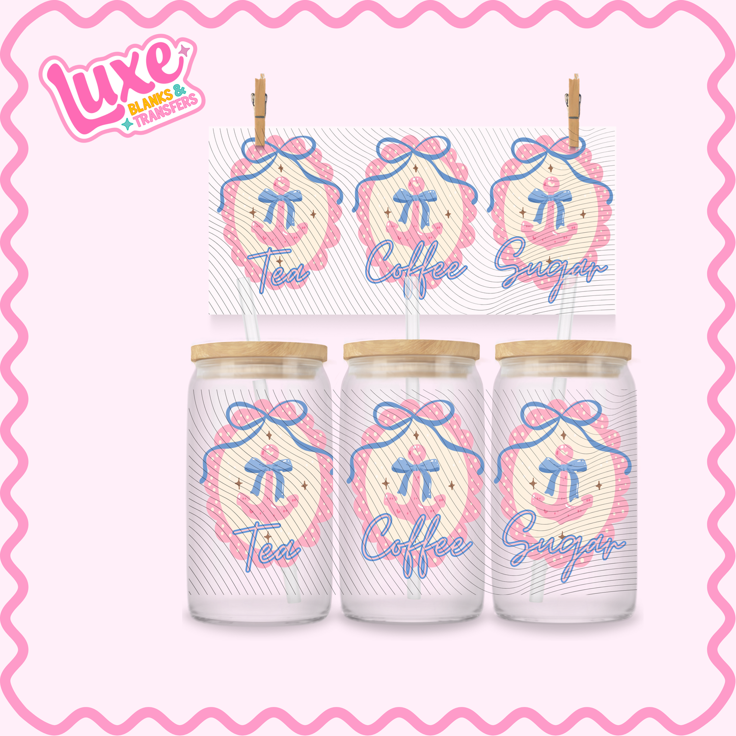 16oz UV DTF Wrap | Tea/Coffee/Sugar Coquette Anchor | #2918