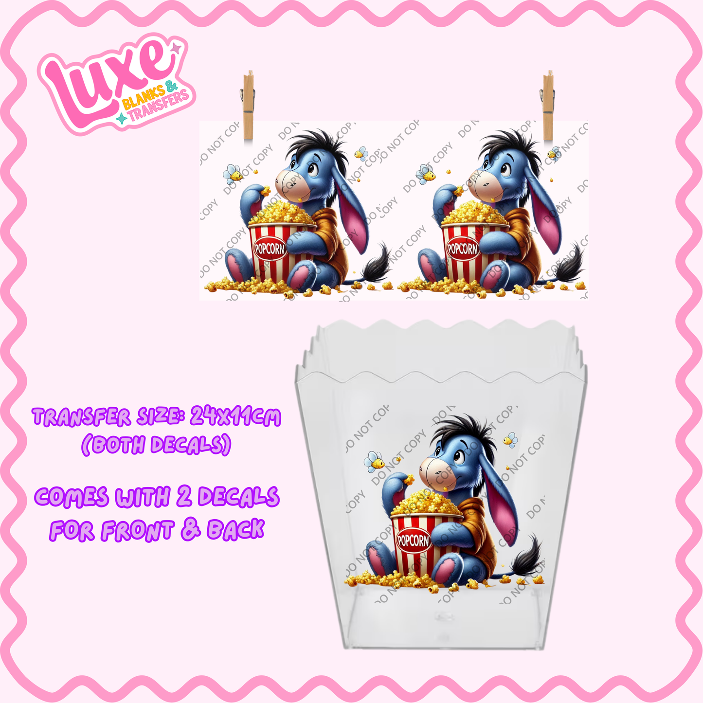 Popcorn/Lolly Bucket UV DTF Transfer | Donkey 2 | #F31