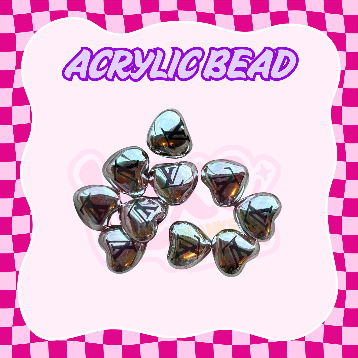 Flatback Acrylic Bead | SIlver Boujee Hearts