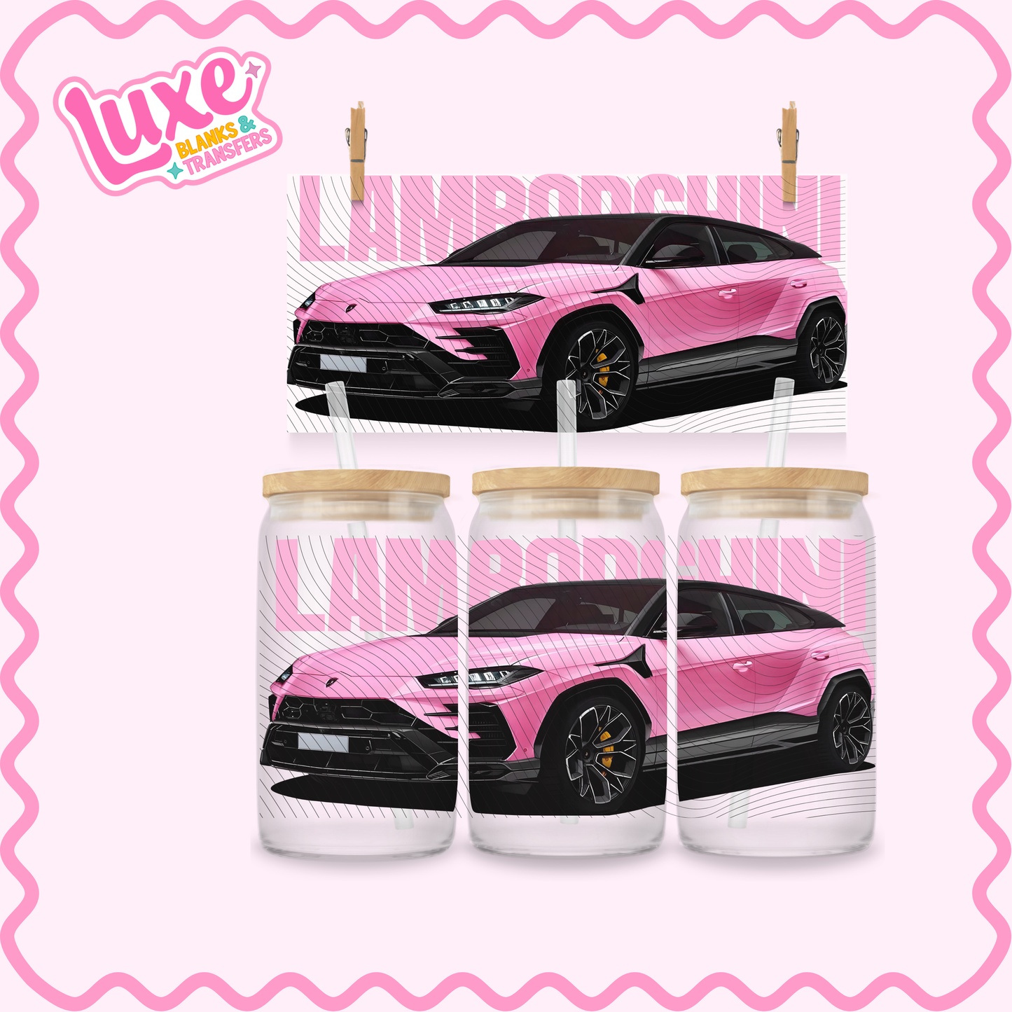 16oz UV DTF Wrap | Pink Lambo | #2723