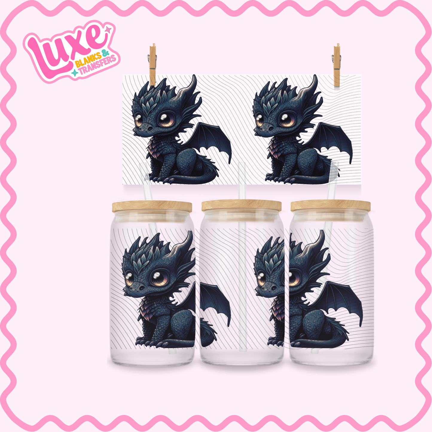 16oz UV DTF Wrap | Black Dragon | #2725