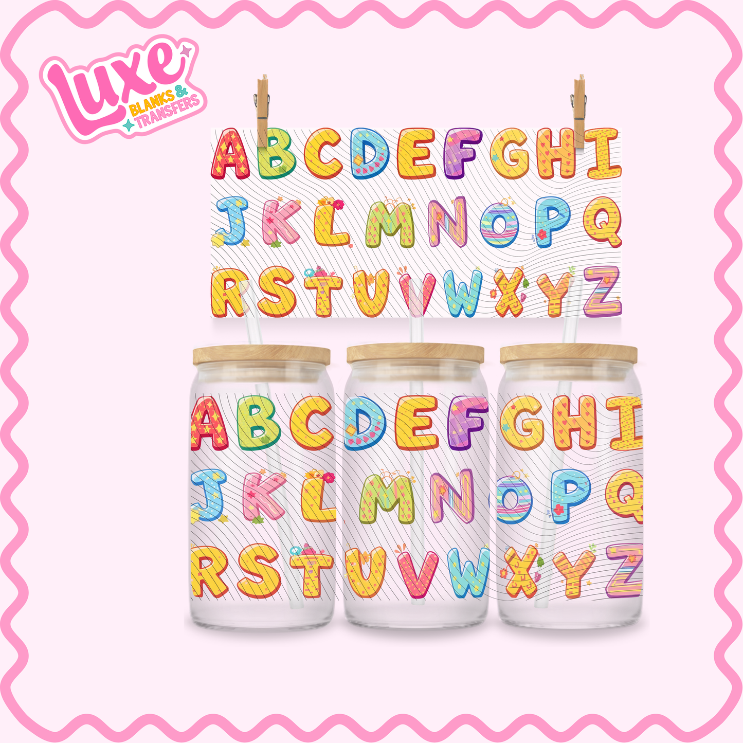 16oz UV DTF Wrap | Colourful Alphabet | #2730