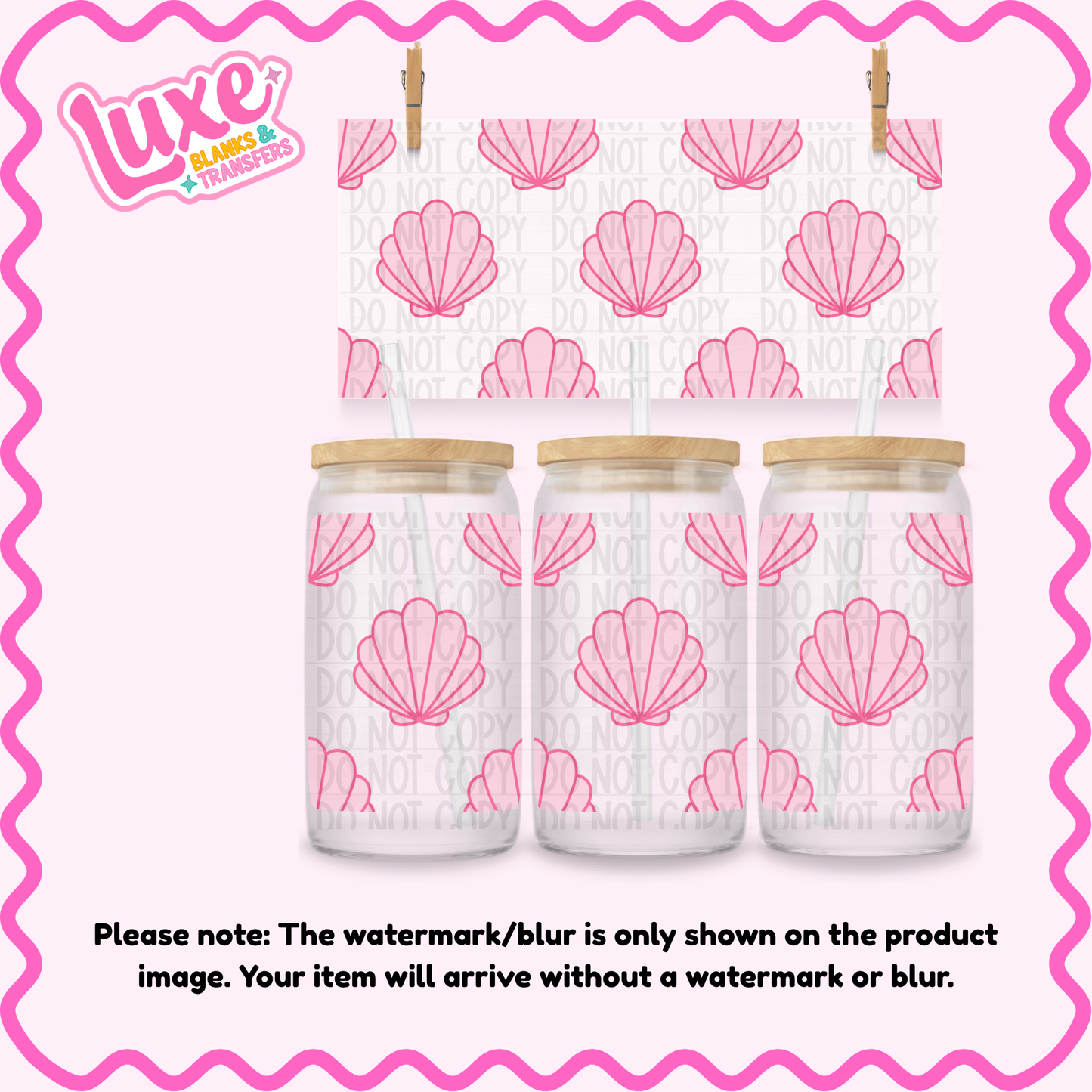 16oz UV DTF Wrap | Pink Seashells | #4199
